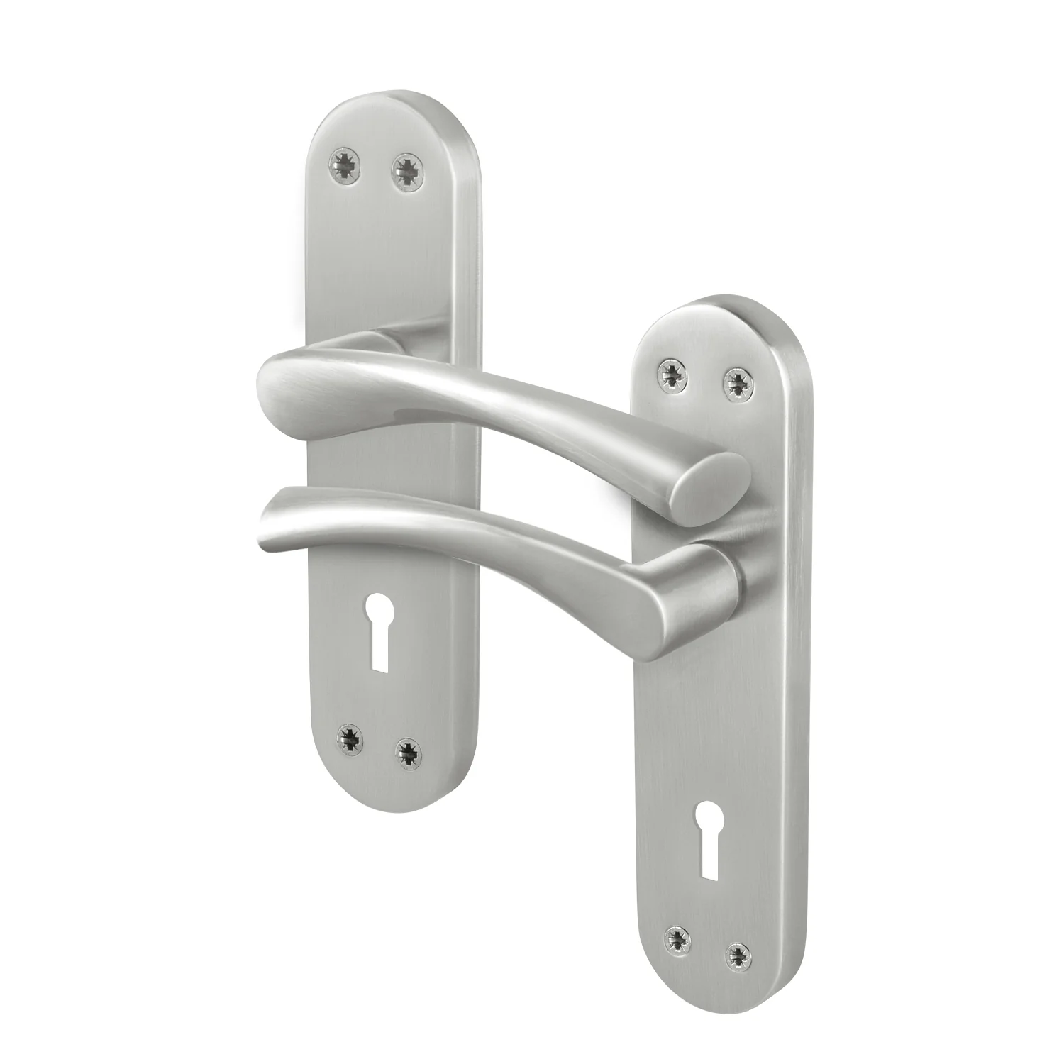 Nola Satin Nickel Lever on Backplate Door Handle - Keyhole