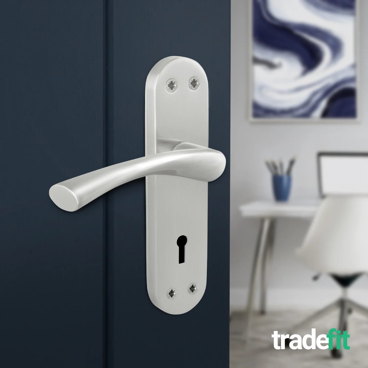 Nola Satin Nickel Lever on Backplate Door Handle - Keyhole - Image 4