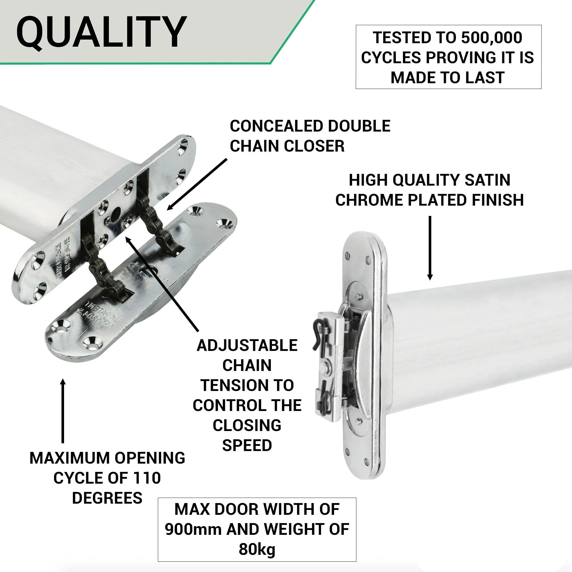 Numatic Double Chain Door Closer Jamb Mounted - Satin Chrome - Image 4