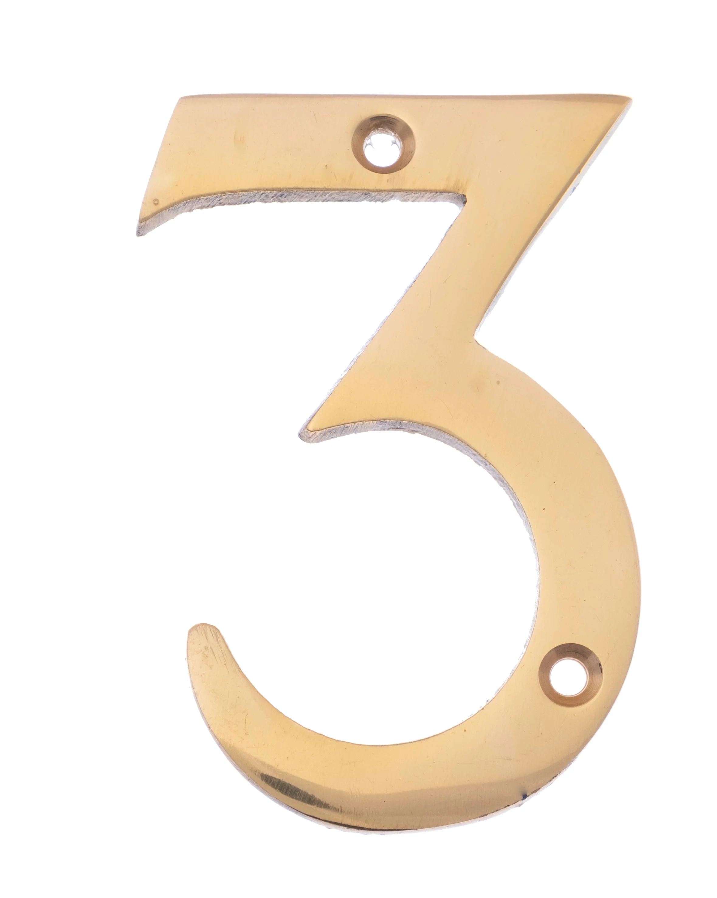 Numeral 3 - Screw Fix - 75mm - Polished Brass