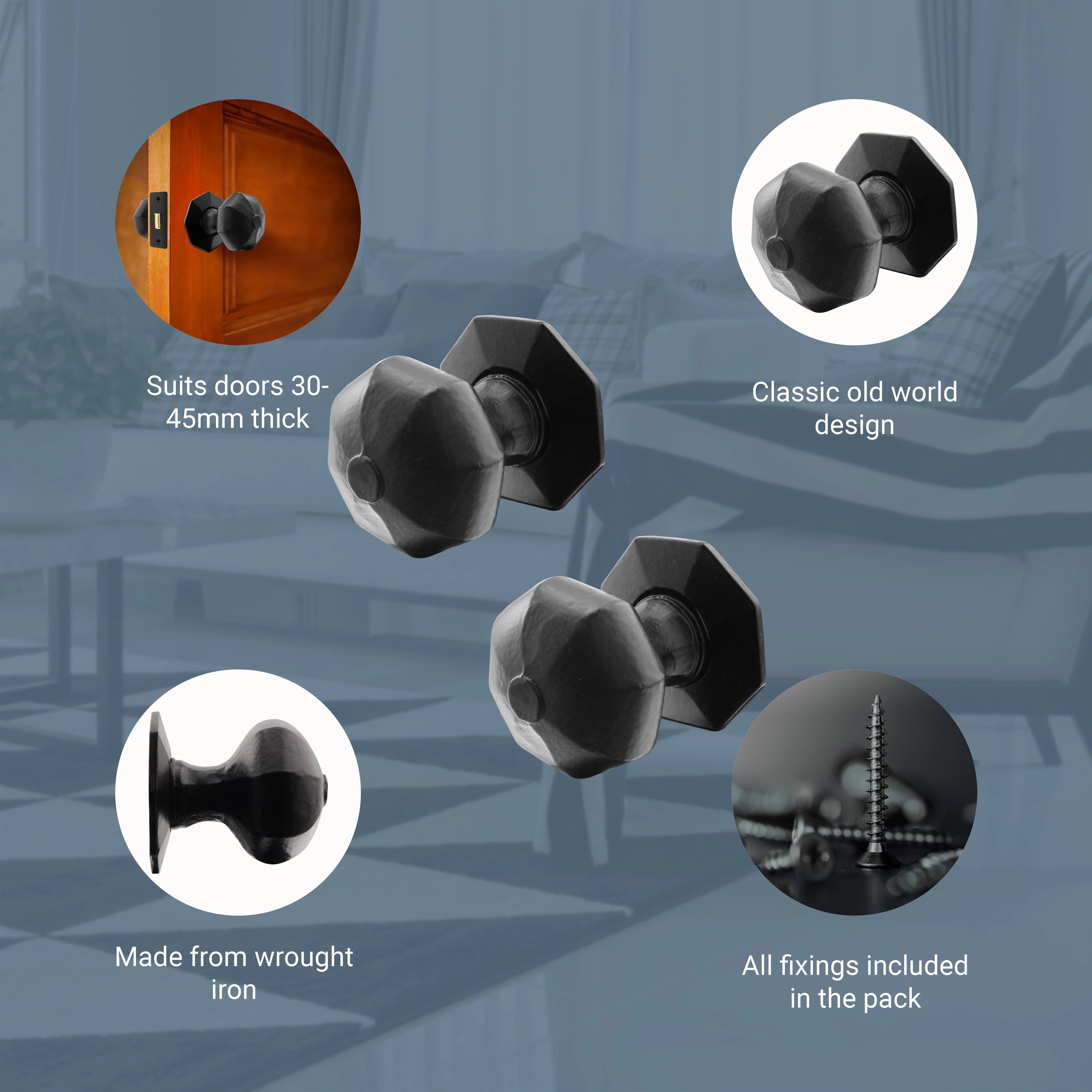 Tudor Black Iron Mortice/Rim Octagonal Door Knob - Image 3