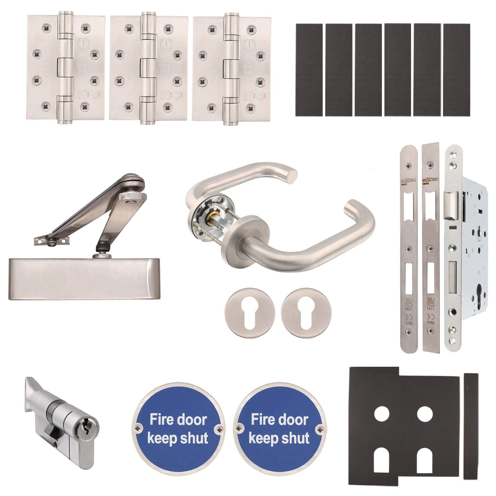 Fire Door Kit - Office Locking Door - Heavy Duty - Cylinder & Turn Keyed Differ - Satin Stainless Steel