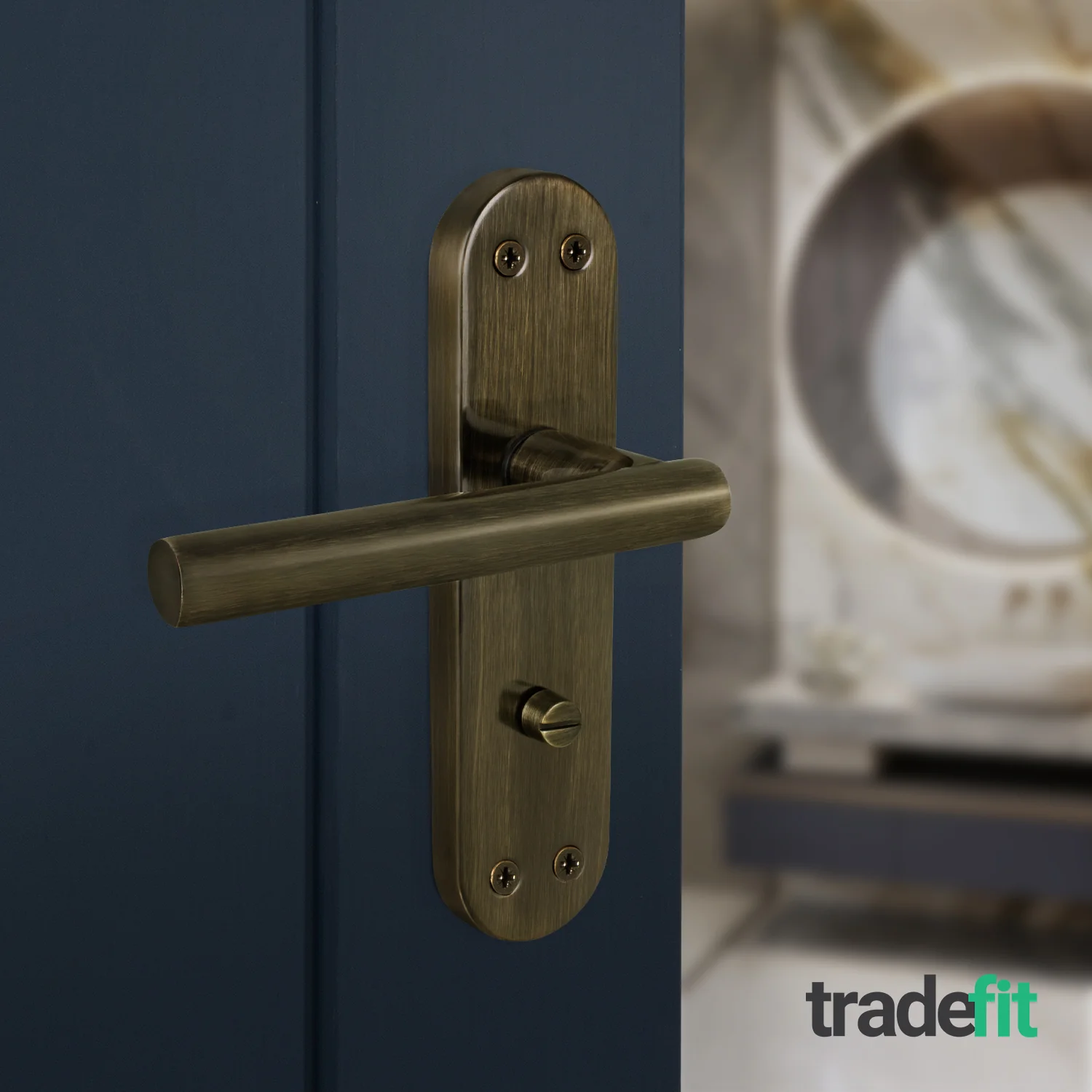 Olbia Antique Brass Lever on Backplate Door Handle Pack – 64mm Bathroom Lock - Image 6