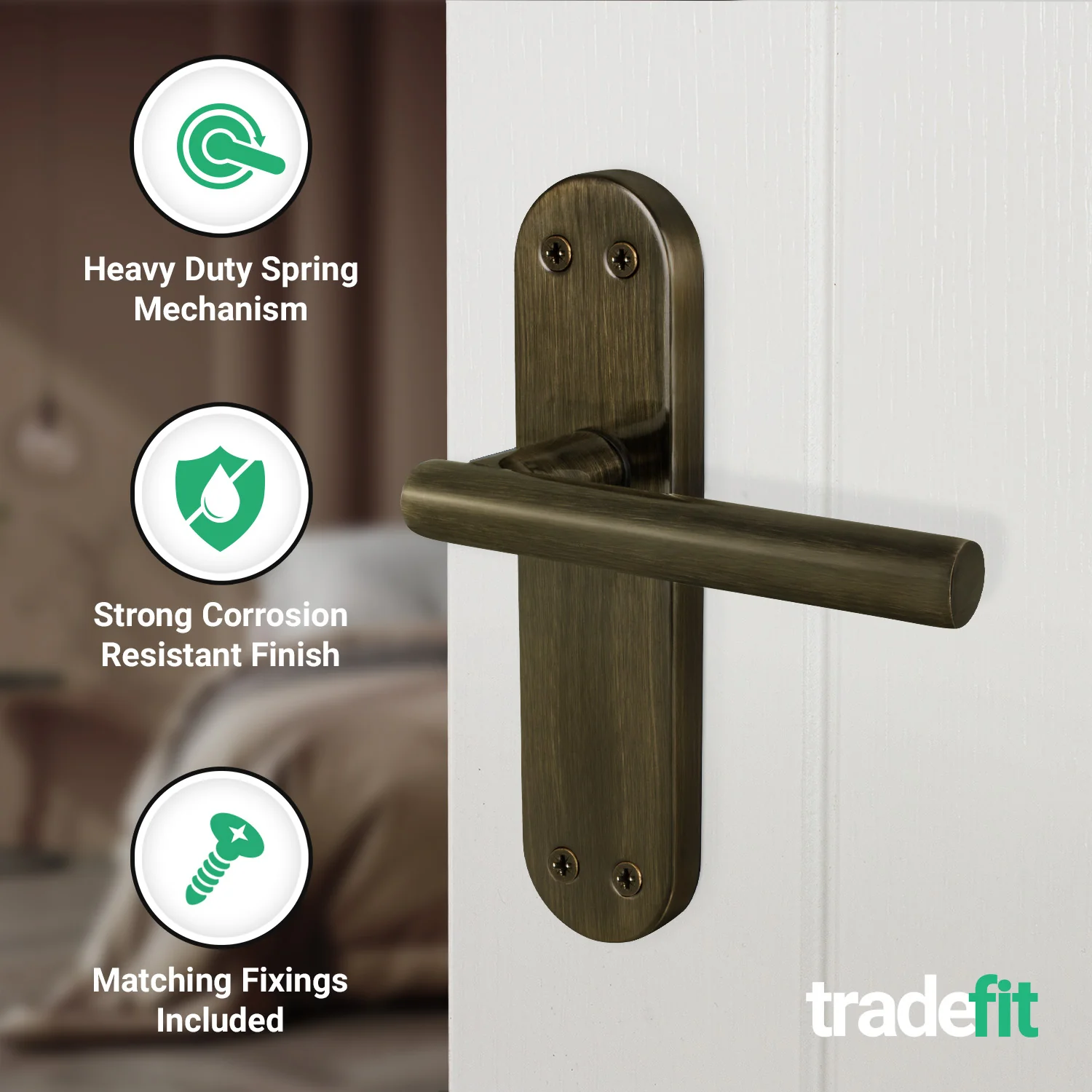 Olbia Antique Brass Lever on Backplate Door Handle Pack – 64mm Latch - Image 4