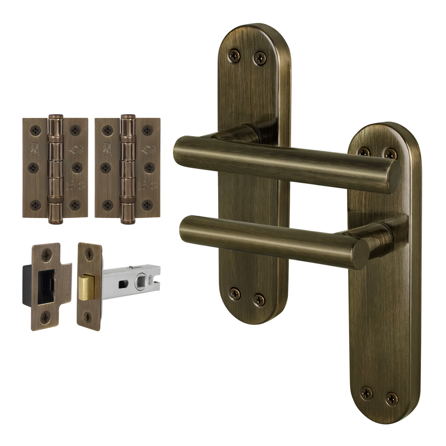 Olbia Antique Brass Lever on Backplate Door Handle Pack – 76mm Latch