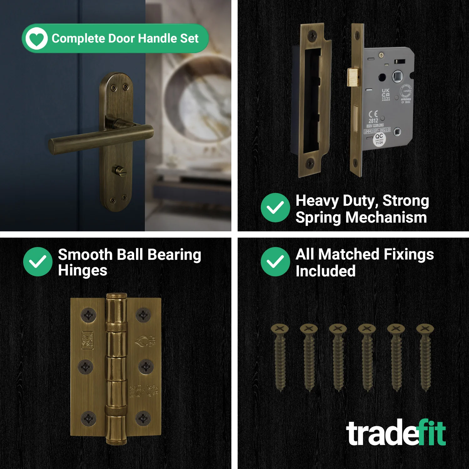 Olbia Antique Brass Lever on Backplate Door Handle Pack – 80mm Bathroom Lock - Image 5