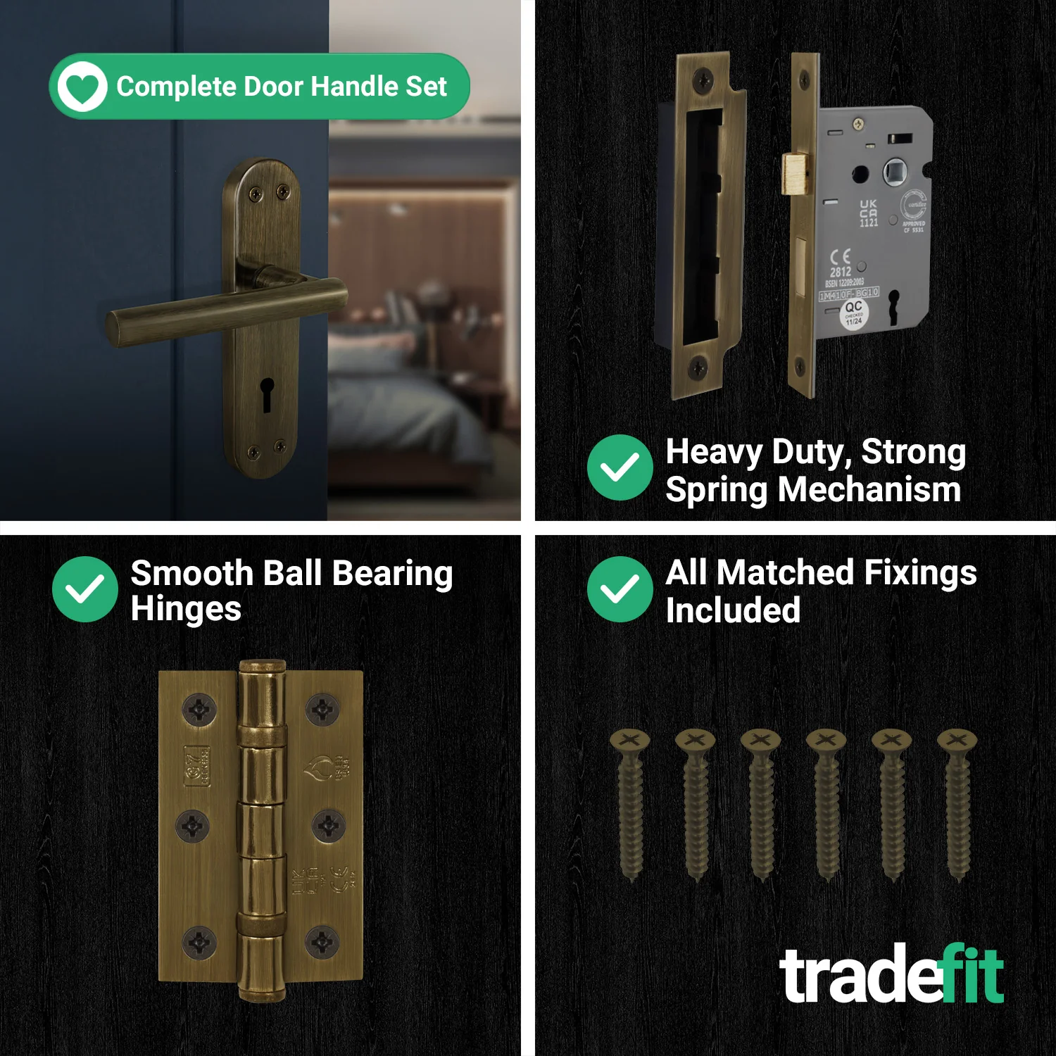 Olbia Antique Brass Lever on Backplate Door Handle Pack – 80mm Sashlock - Image 5