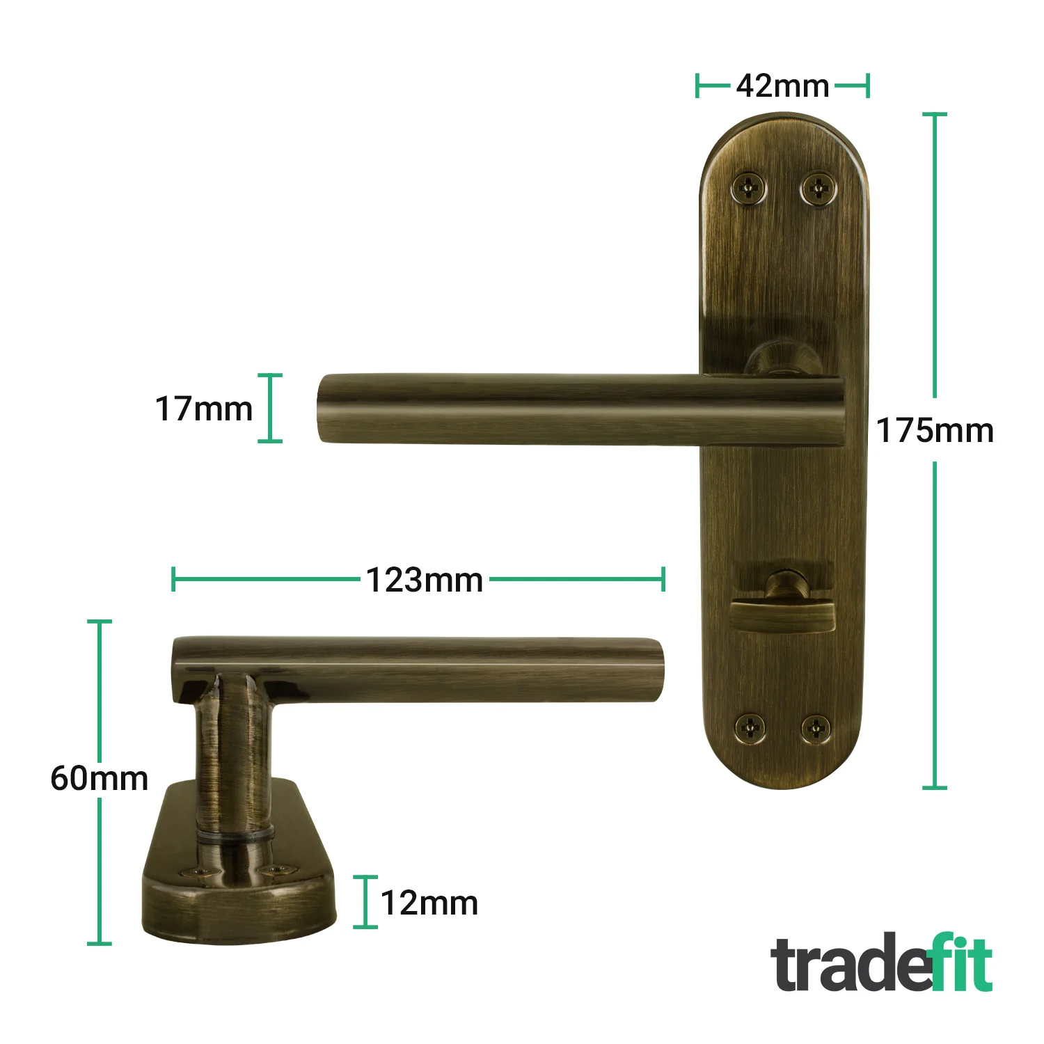 Olbia Antique Brass Lever on Backplate Door Handles - Bathroom - Image 2