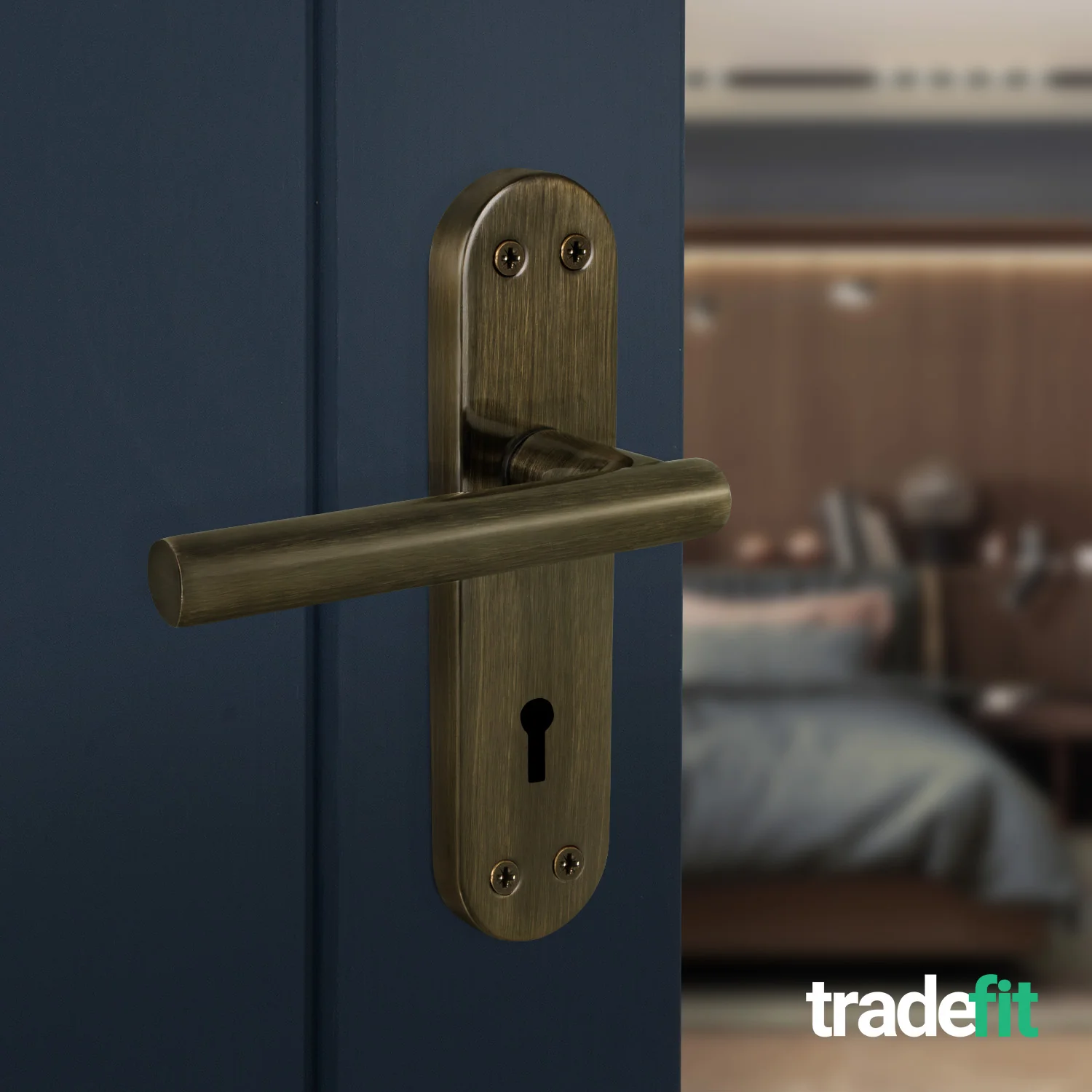 Olbia Antique Brass Lever on Backplate Door Handles - Keyhole - Image 4