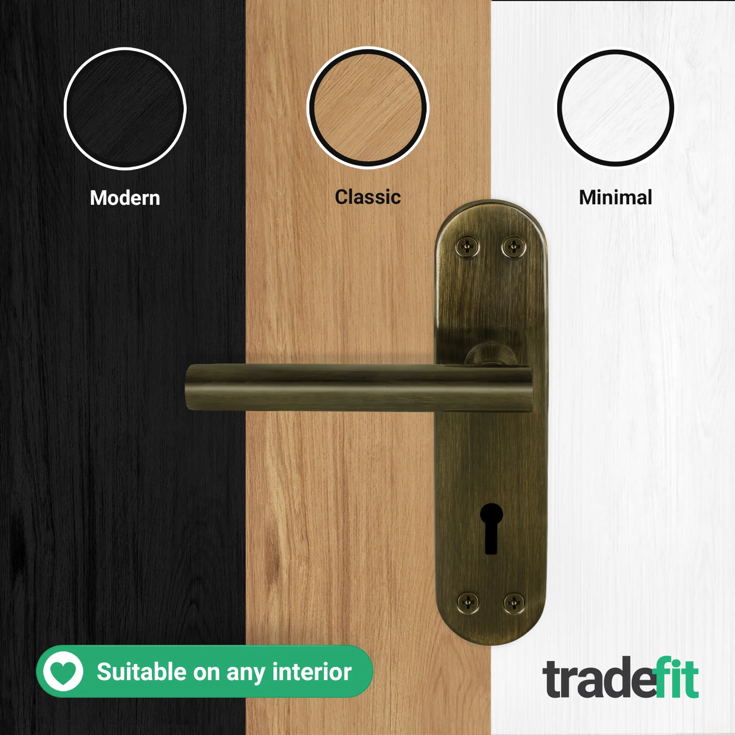 Olbia Antique Brass Lever on Backplate Door Handles - Keyhole - Image 5