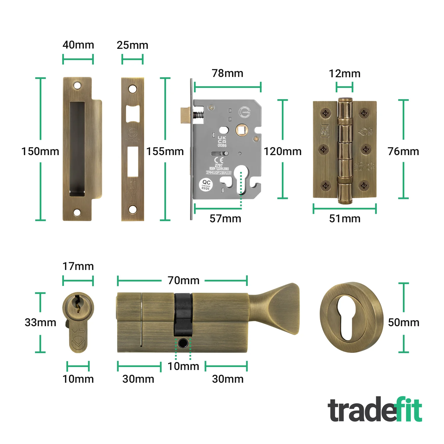 Olbia Antique Brass Lever on Rose Door Handle Kit - 80mm Euro Sashlock and Double Cylinder - Keyed Alike - Image 3