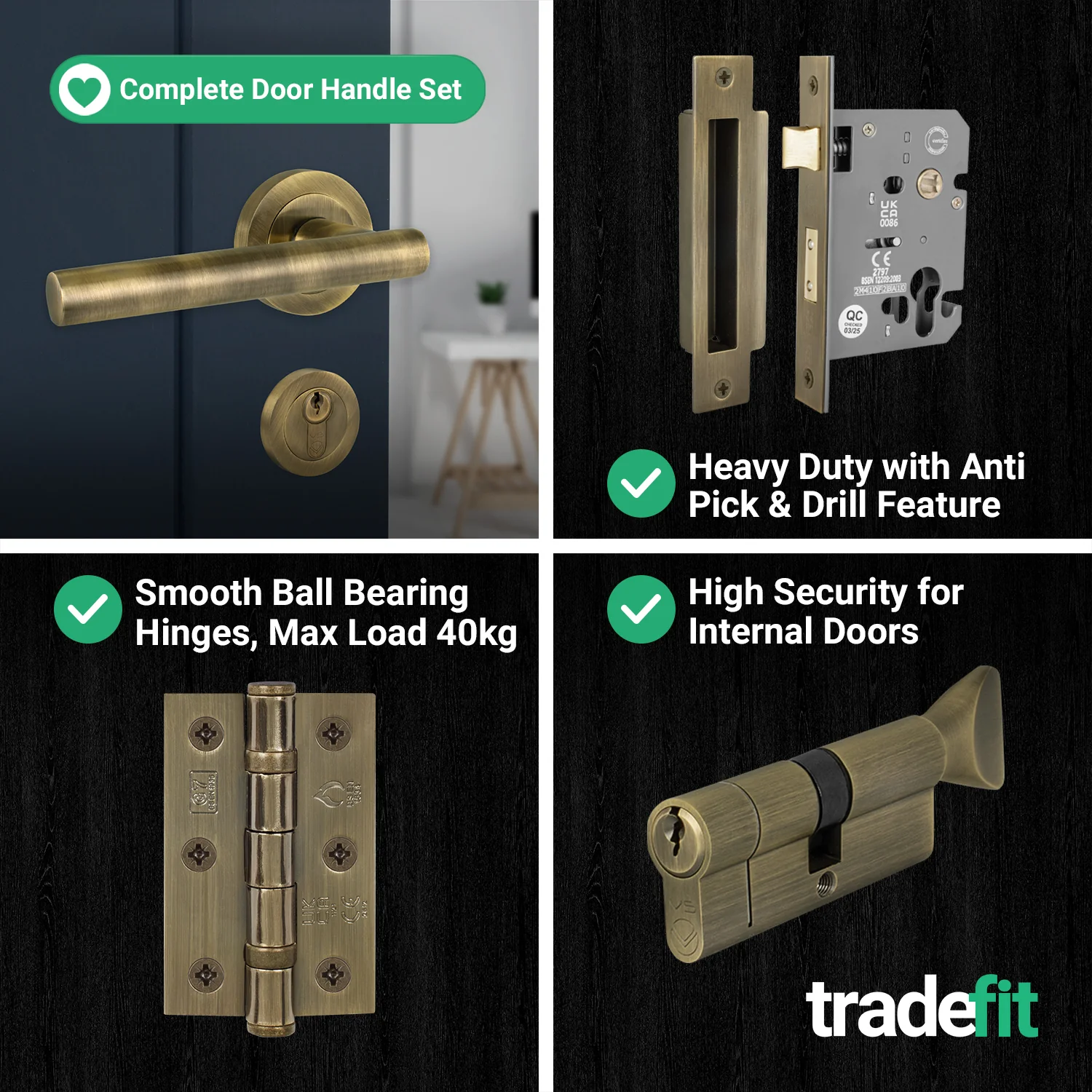 Olbia Antique Brass Lever on Rose Door Handle Kit - 80mm Euro Sashlock and Double Cylinder - Keyed Alike - Image 9