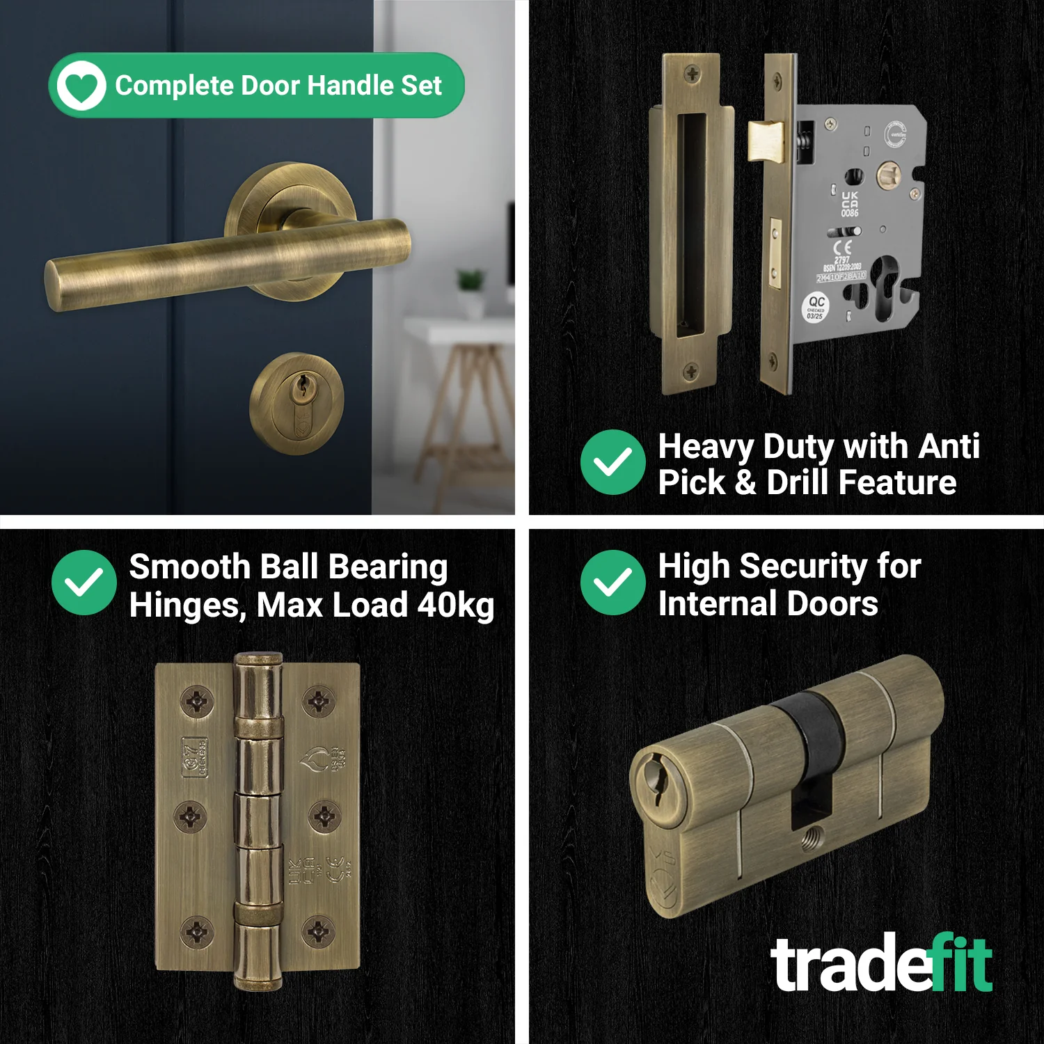 Olbia Antique Brass Lever on Rose Door Handle Kit - 80mm Euro Sashlock and Thumbturn Cylinder - Master Keyed - Image 9