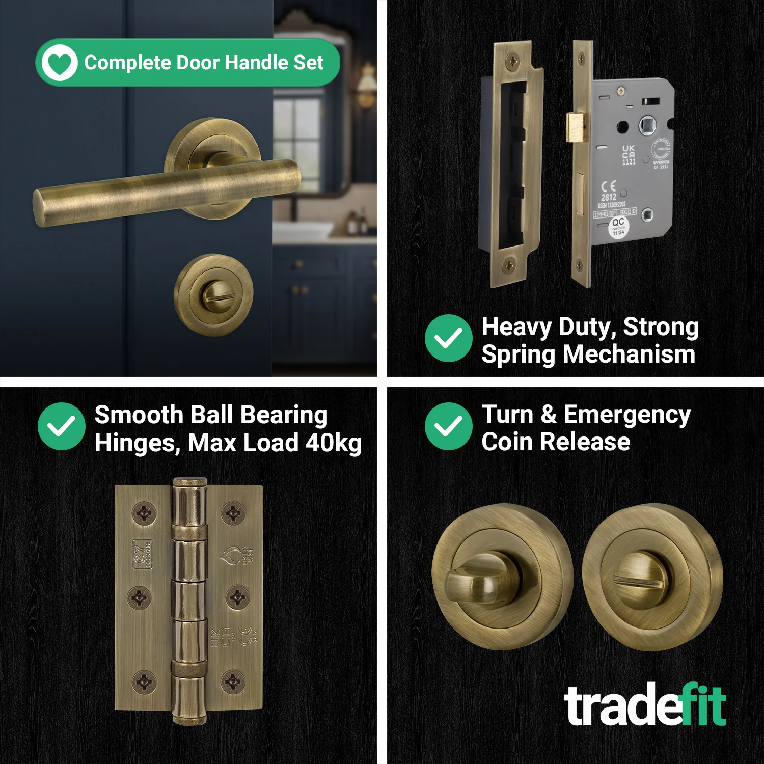 Olbia Antique Brass Lever on Rose Door Handle Pack - 64mm Bathroom Lock - Image 9