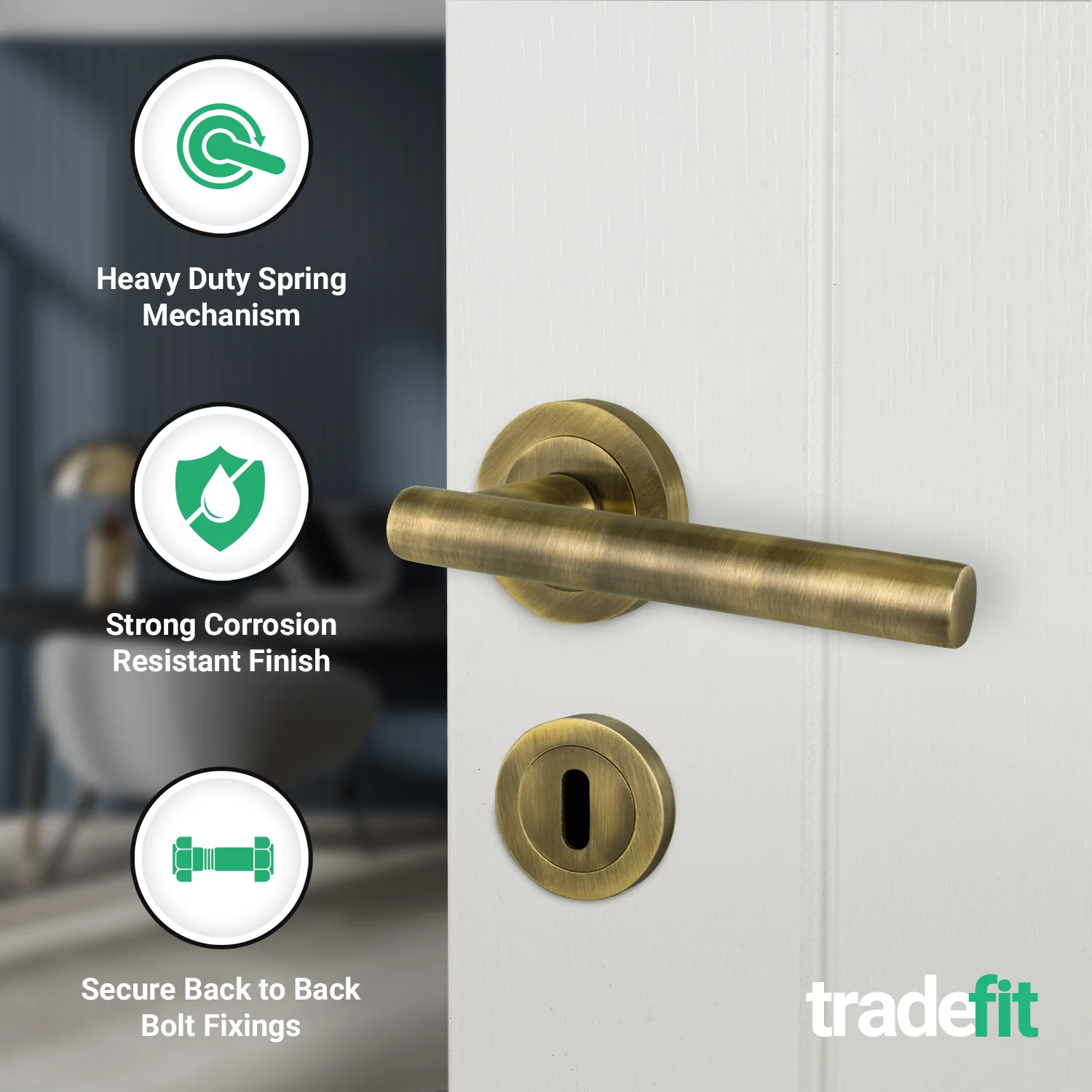 Olbia Antique Brass Lever on Rose Door Handle Pack - 64mm Sashlock - Image 4