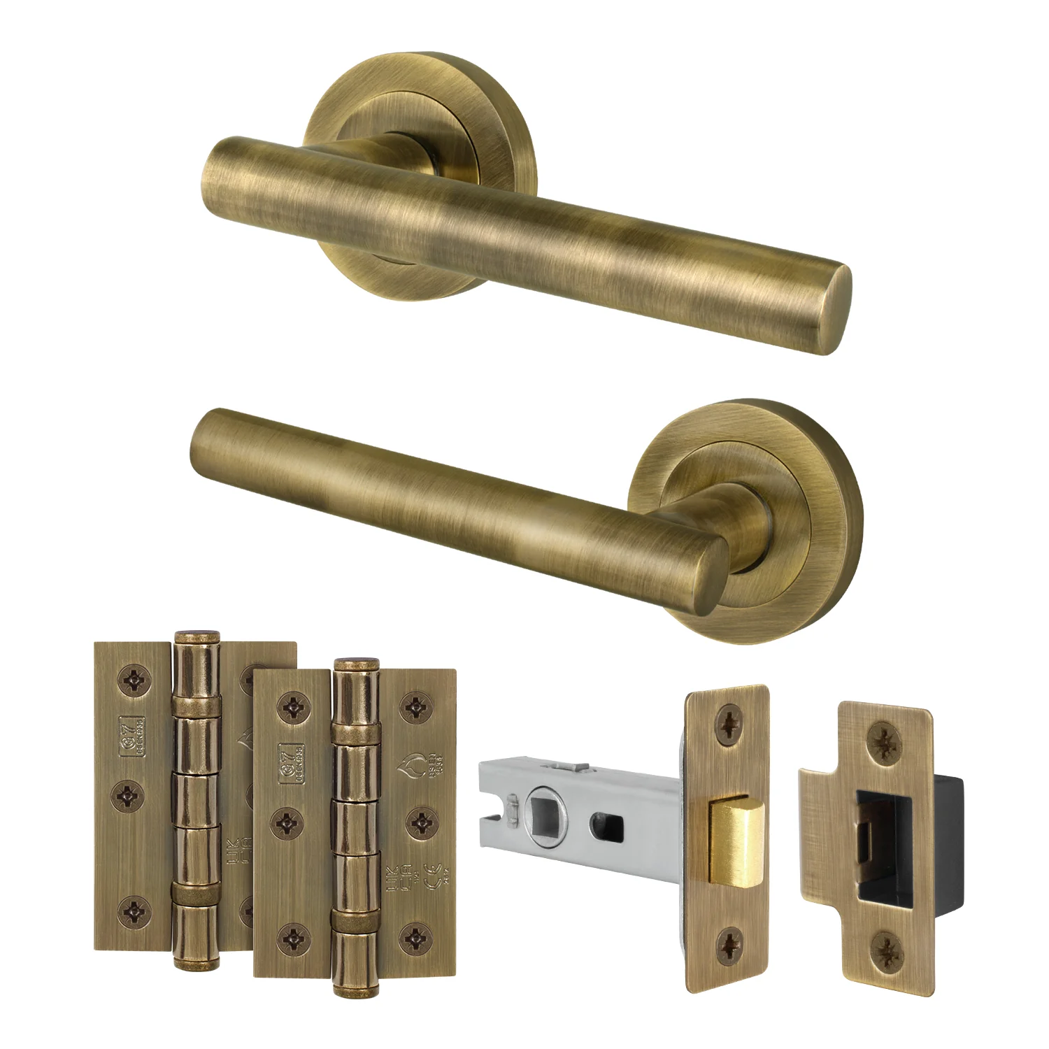 Olbia Antique Brass Lever on Rose Door Handle Pack - 76mm Latch