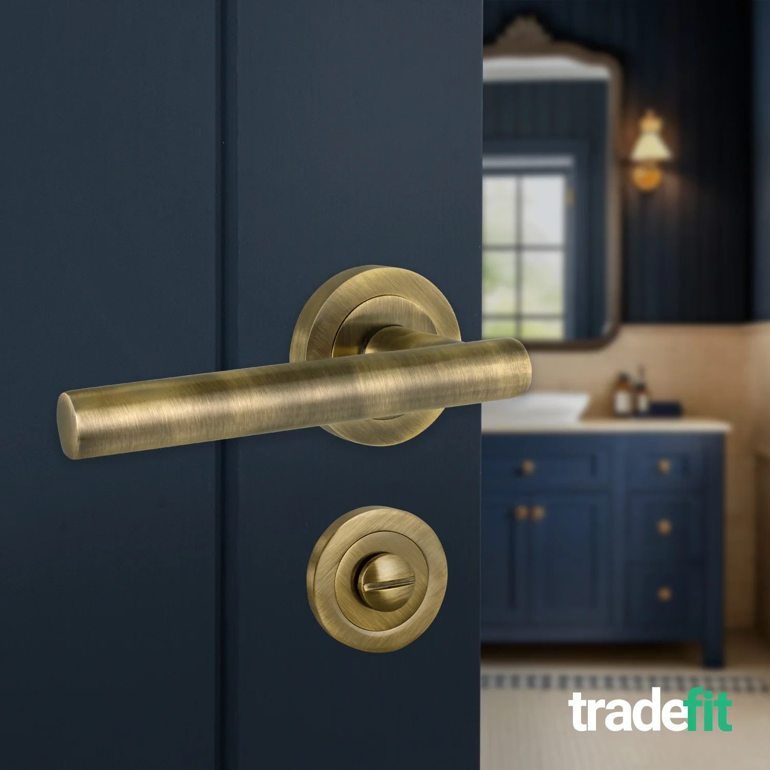 Olbia Antique Brass Lever on Rose Door Handle Pack - 80mm Bathroom Lock - Image 6
