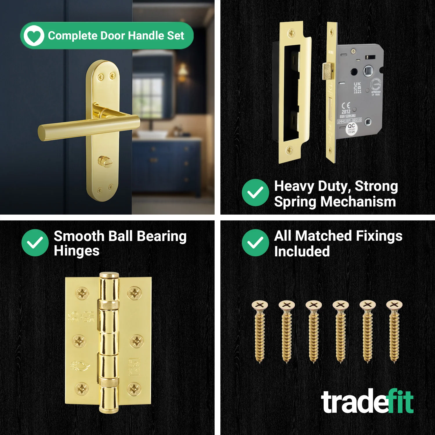 Olbia Brass Plated Lever on Backplate Door Handle Pack – 64mm Bathroom Lock - Image 5