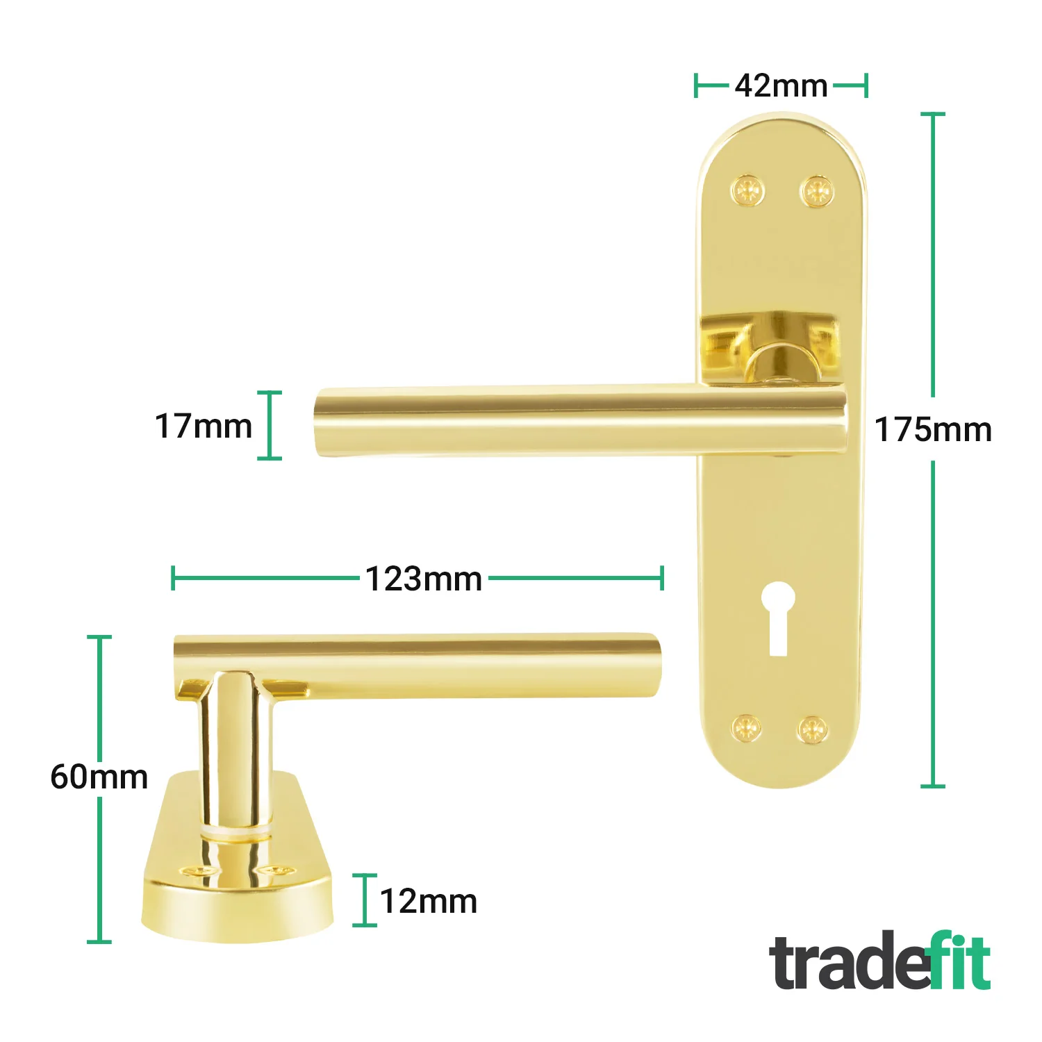 Olbia Brass Plated Lever on Backplate Door Handle Pack – 64mm Sashlock - Image 2