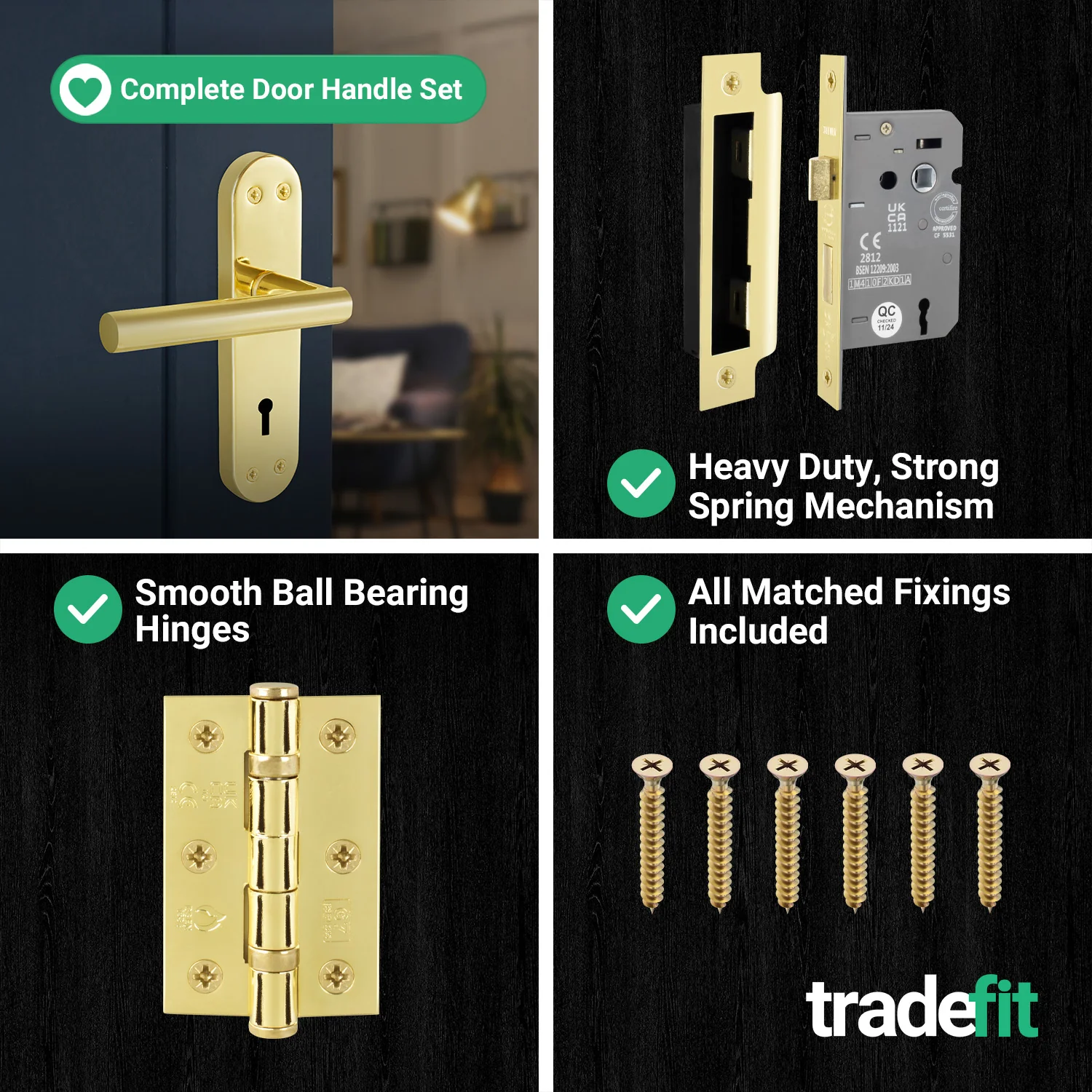 Olbia Brass Plated Lever on Backplate Door Handle Pack – 64mm Sashlock - Image 5