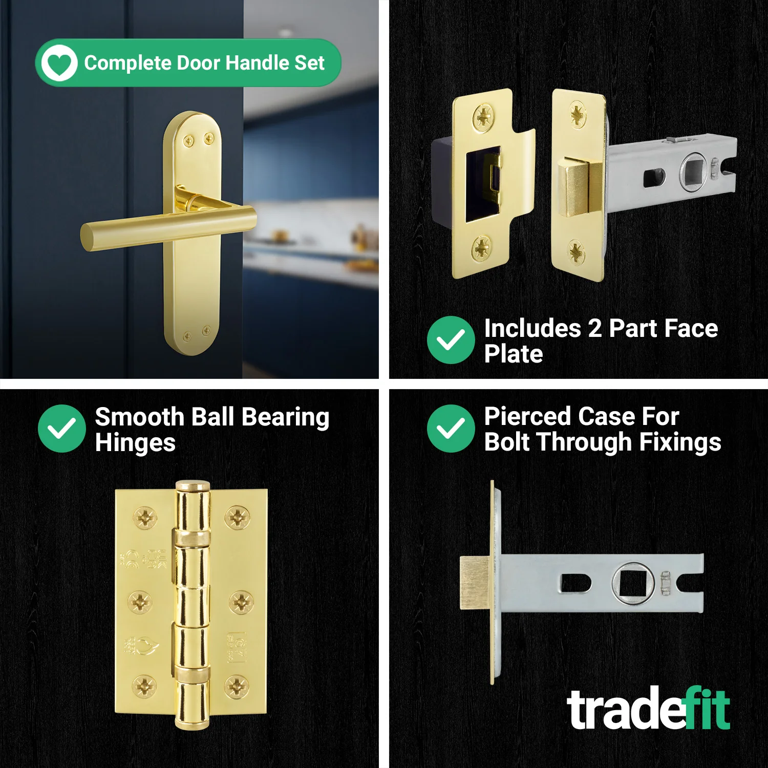 Olbia Brass Plated Lever on Backplate Door Handle Pack - 76mm Latch - Image 5