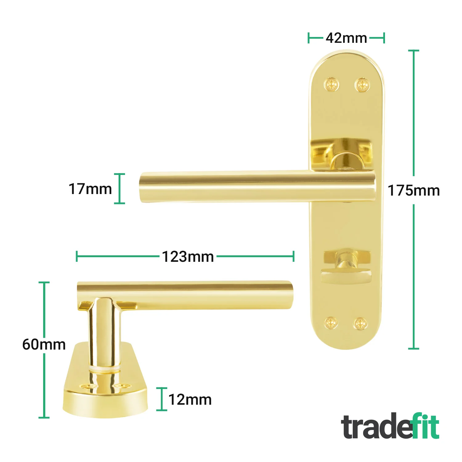 Olbia Brass Plated Lever on Backplate Door Handles - Bathroom - Image 2