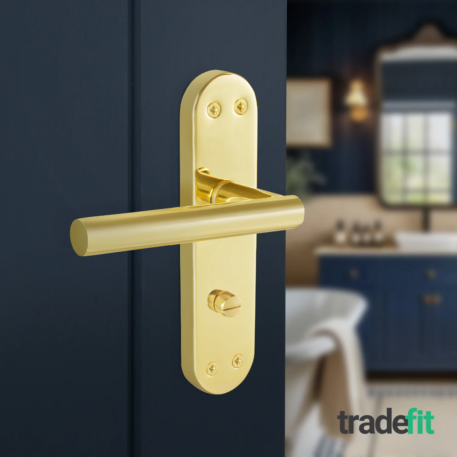 Olbia Brass Plated Lever on Backplate Door Handles - Bathroom - Image 4