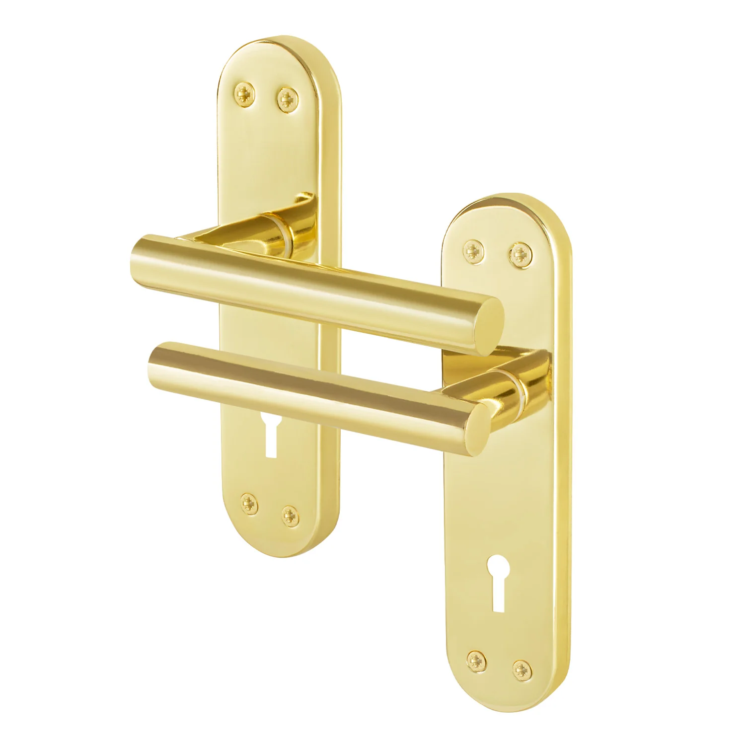 Olbia Brass Plated Lever on Backplate Door Handles - Keyhole