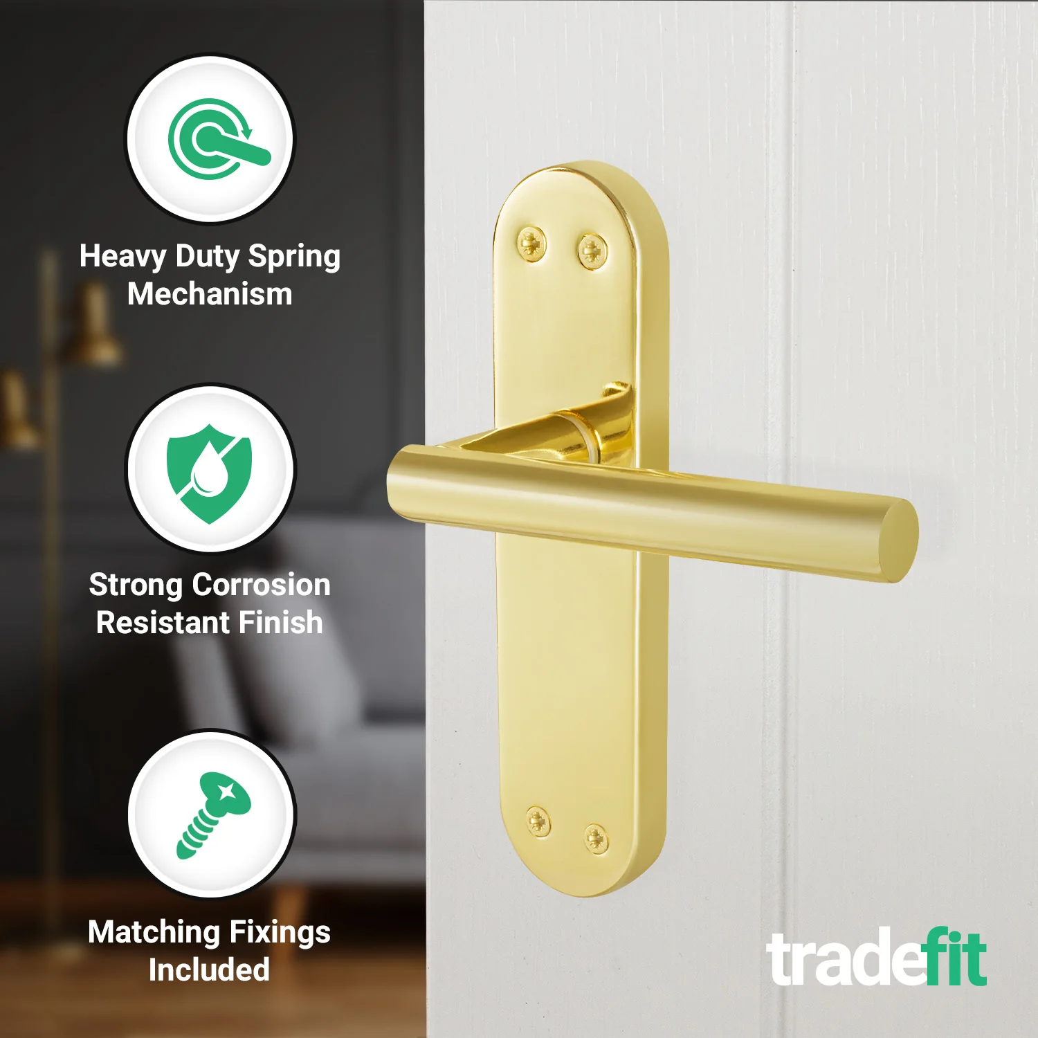 Olbia Brass Plated Lever on Backplate Door Handles - Latch - Image 3