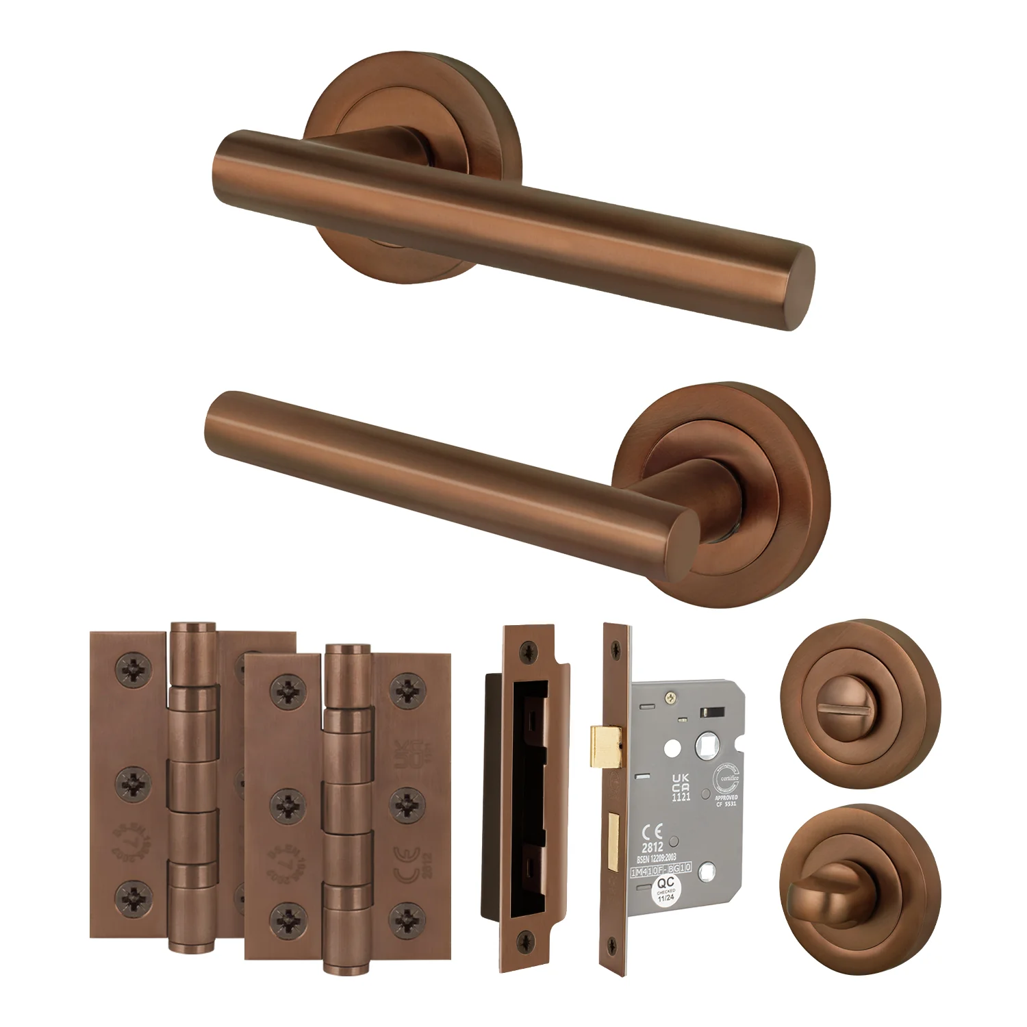 Olbia Bronze Lever on Rose Door Handle Pack - 64mm Bathroom Lock