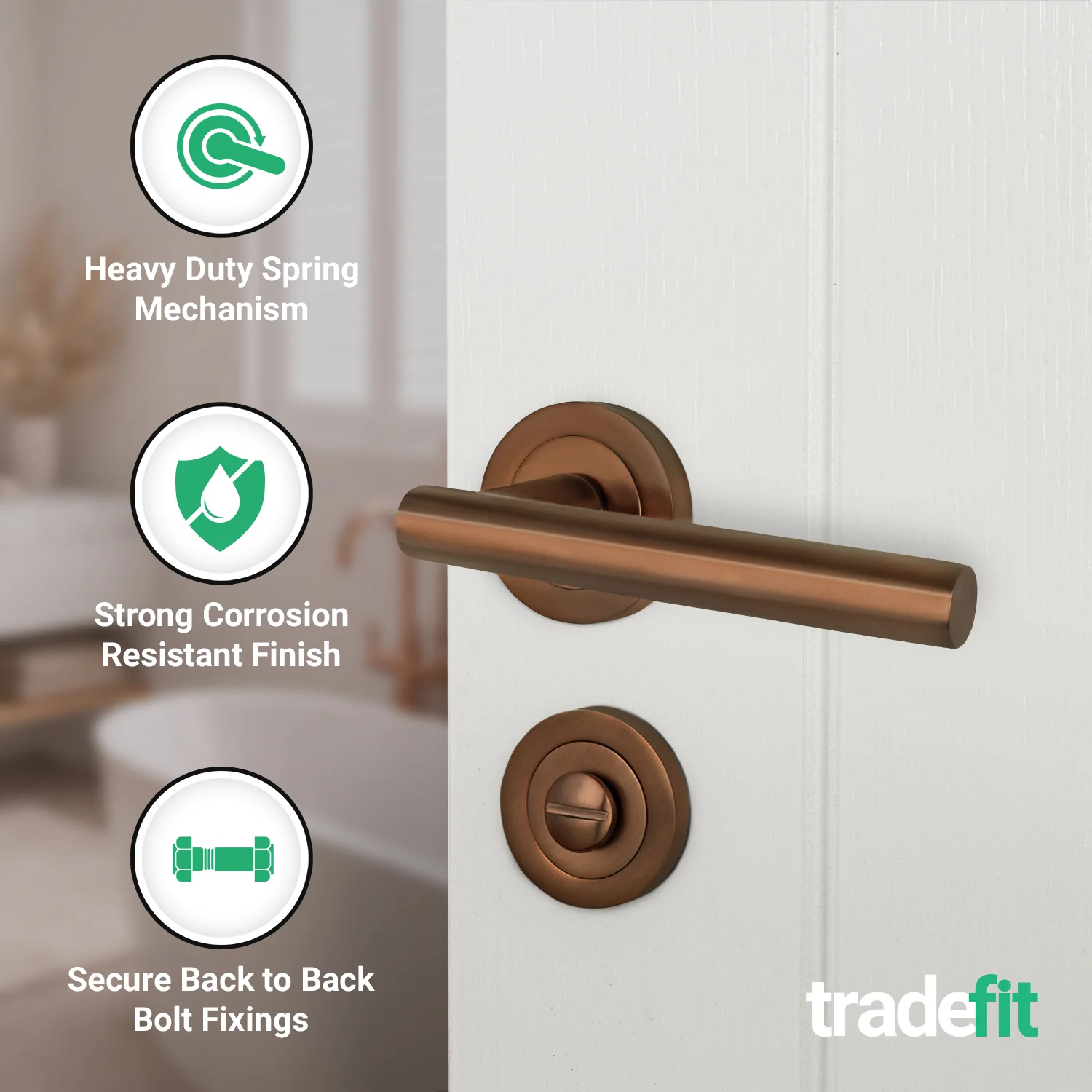 Olbia Bronze Lever on Rose Door Handle Pack - 64mm Bathroom Lock - Image 4