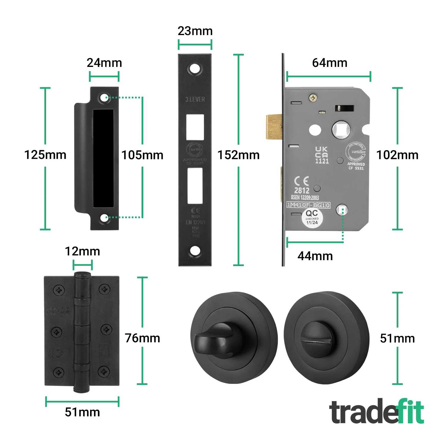 Olbia Matt Black Lever on Rose Door Handle Pack - 64mm Bathroom Lock - Image 3