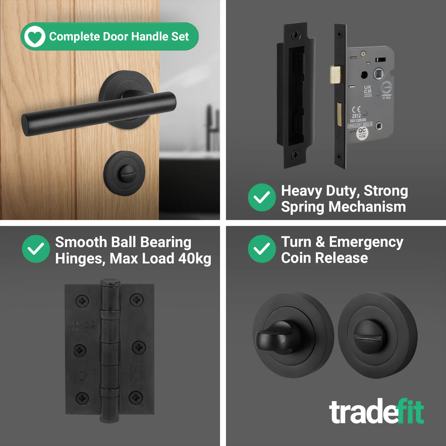 Olbia Matt Black Lever on Rose Door Handle Pack - 64mm Bathroom Lock - Image 5