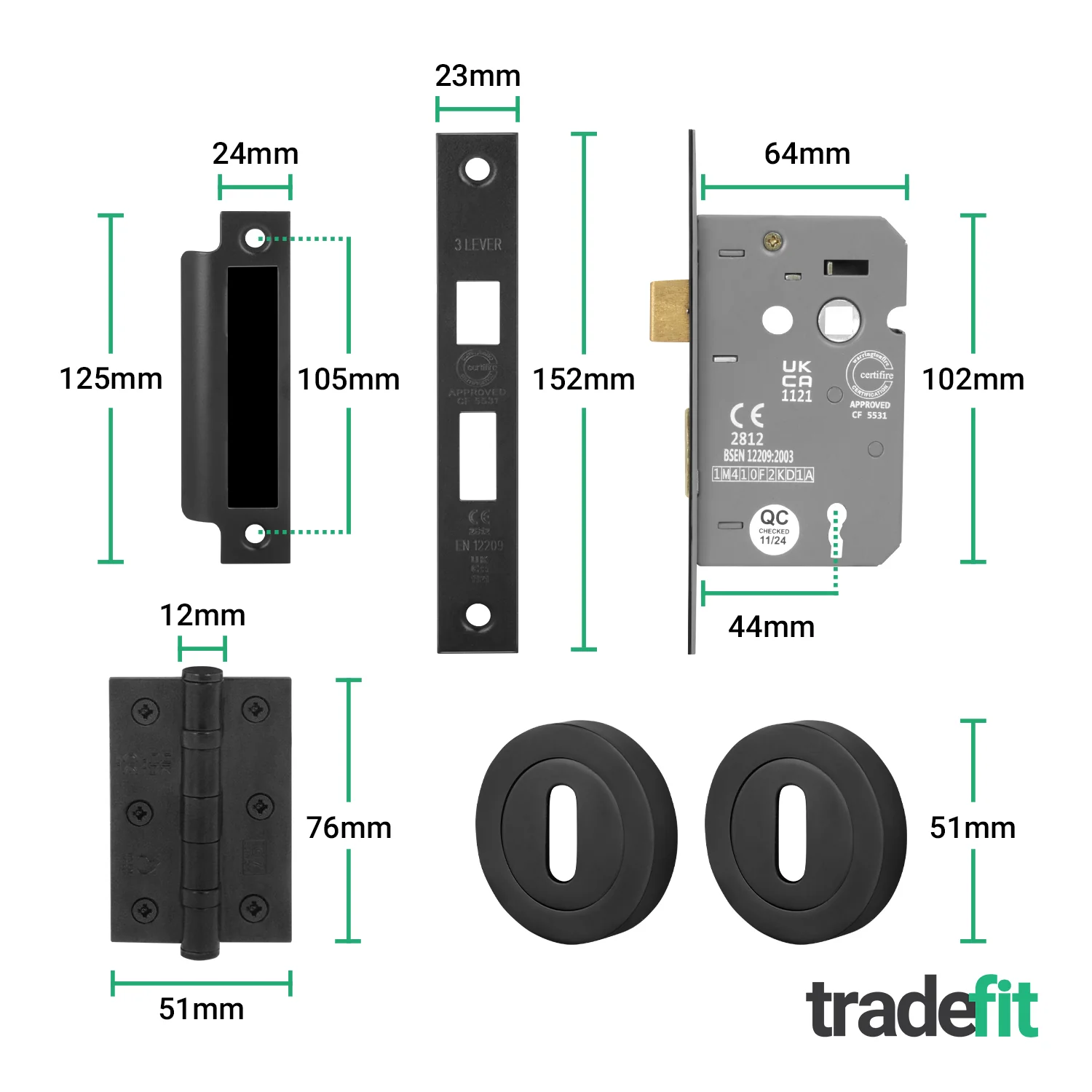 Olbia Matt Black Lever on Rose Door Handle Pack - 64mm Sashlock - Image 3