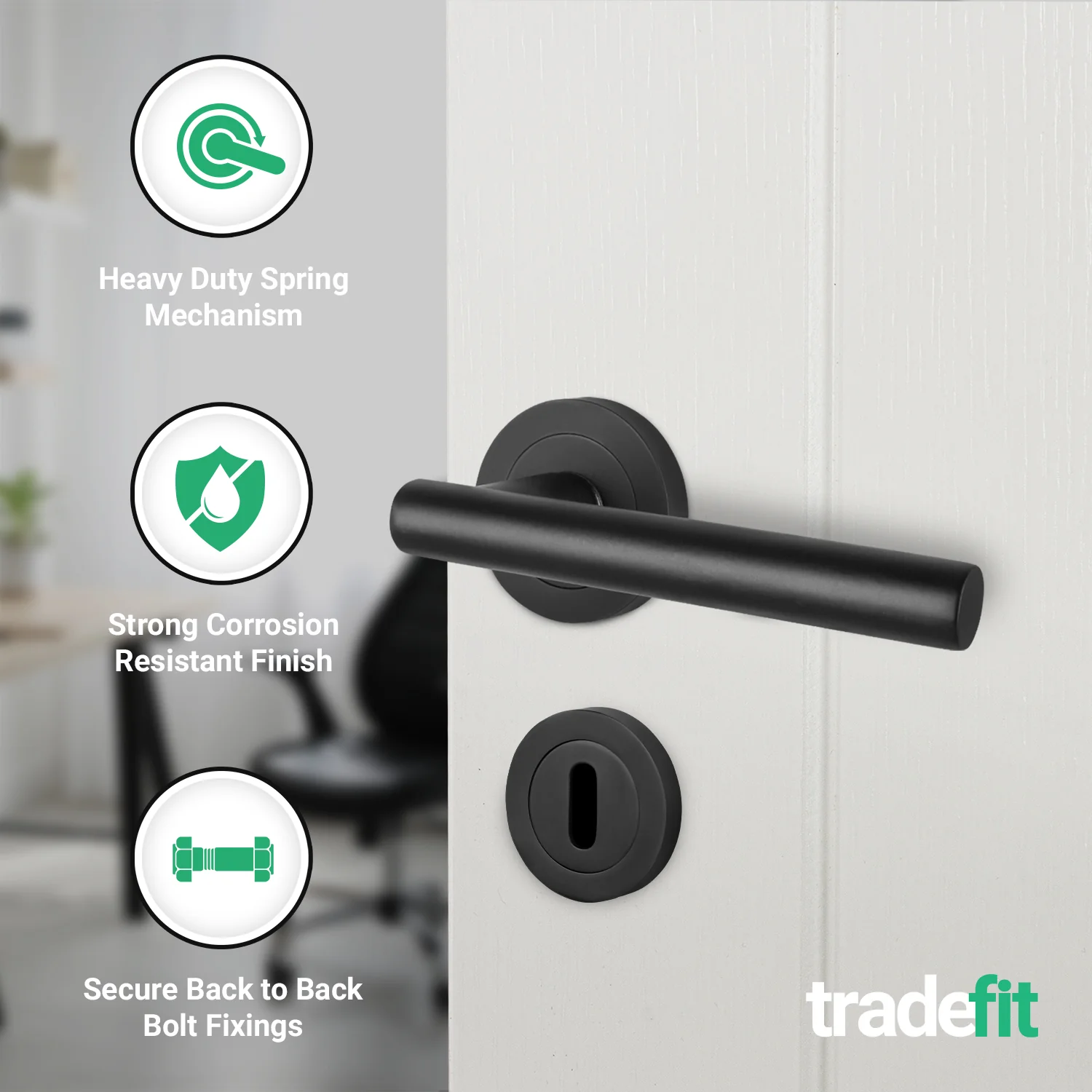 Olbia Matt Black Lever on Rose Door Handle Pack - 64mm Sashlock - Image 4