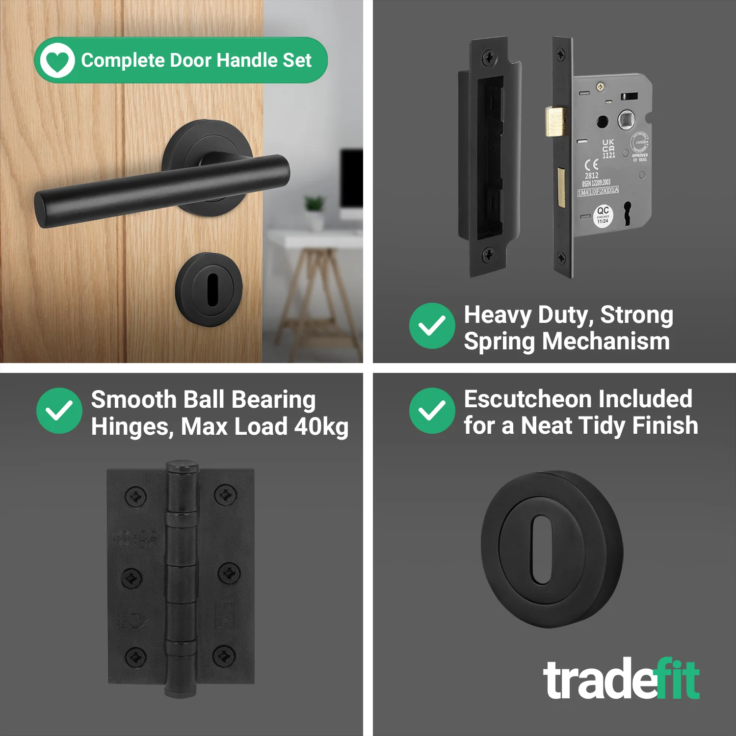 Olbia Matt Black Lever on Rose Door Handle Pack - 64mm Sashlock - Image 5