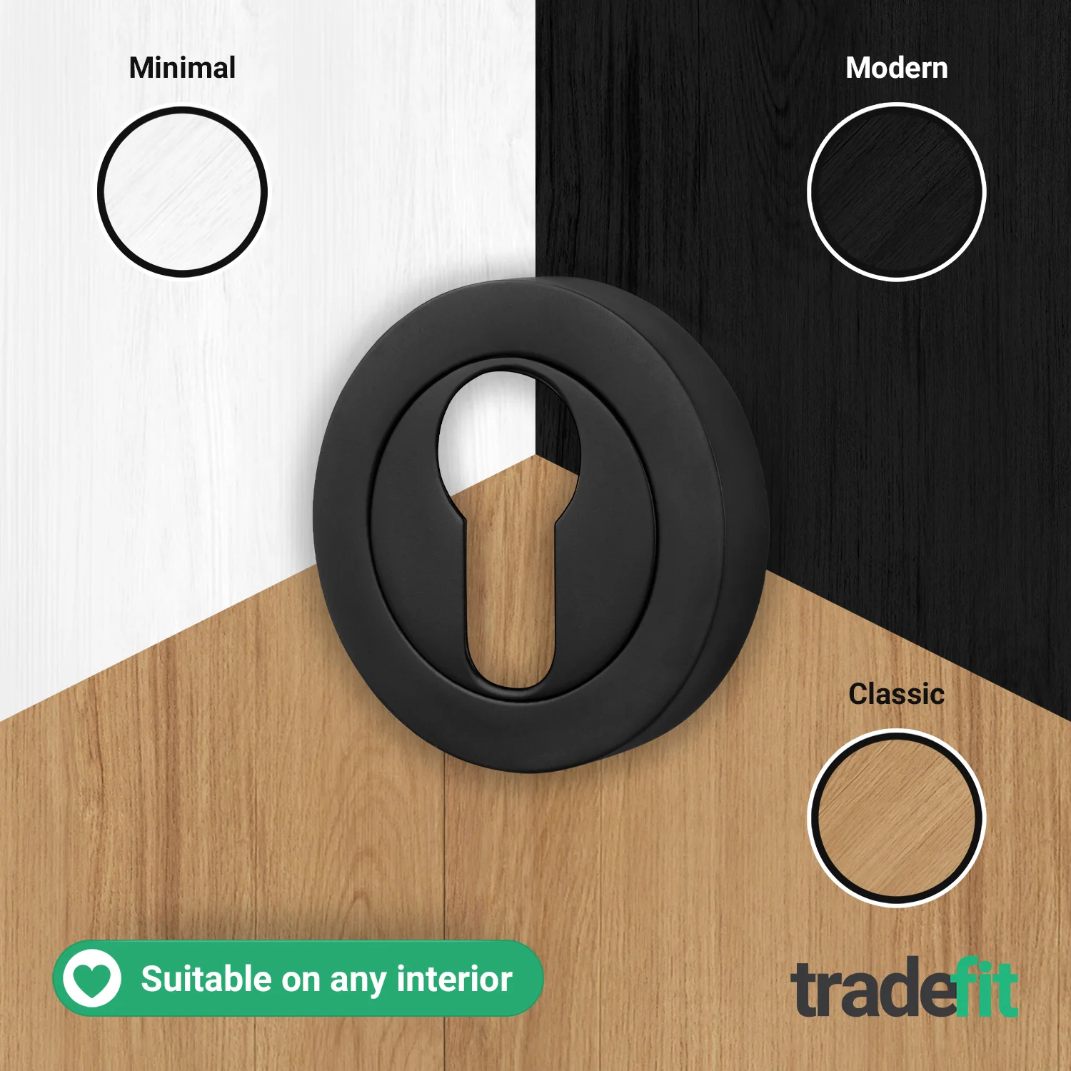 Olbia Euro Profile Keyhole Escutcheon - Matt Black - Pair - Image 5