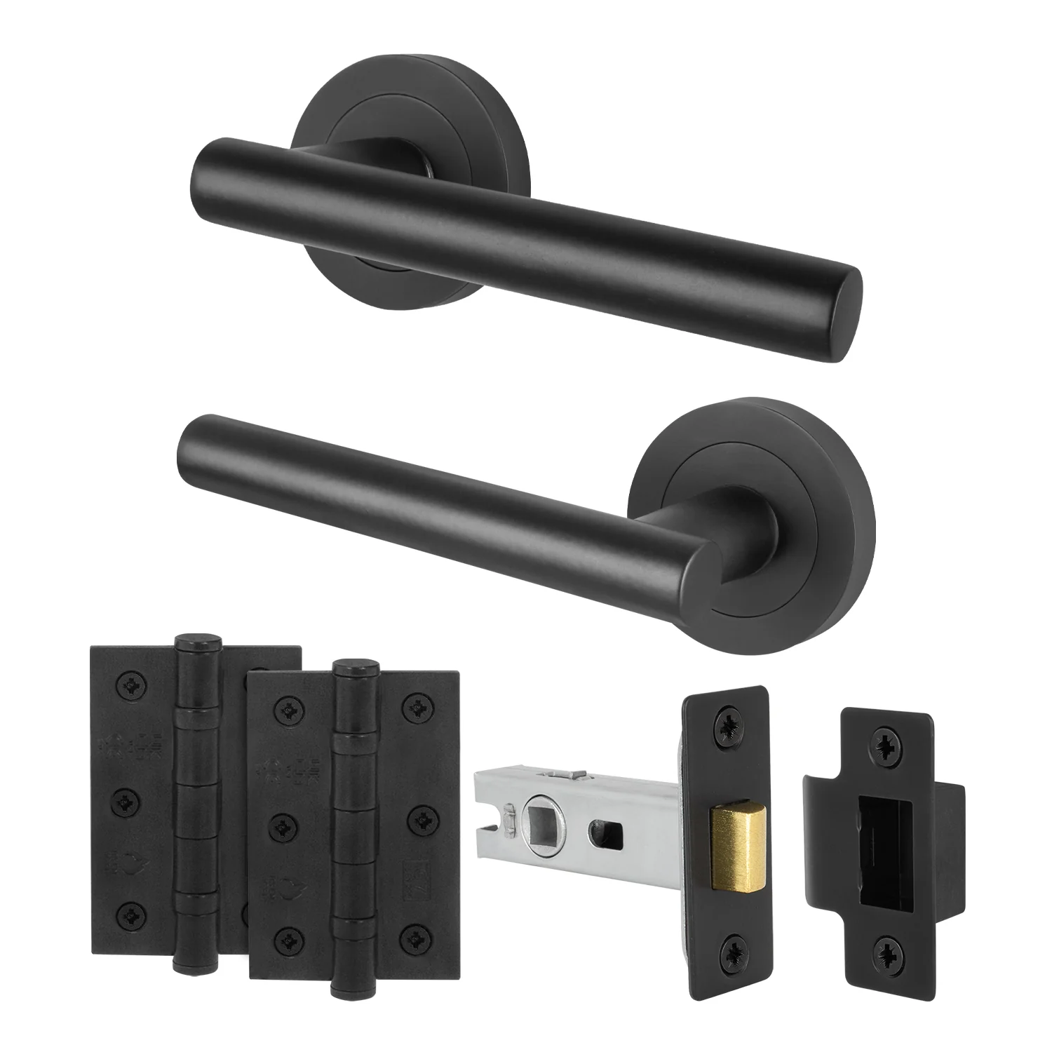 Olbia Matt Black Lever on Rose Door Handle Pack - 64mm Latch