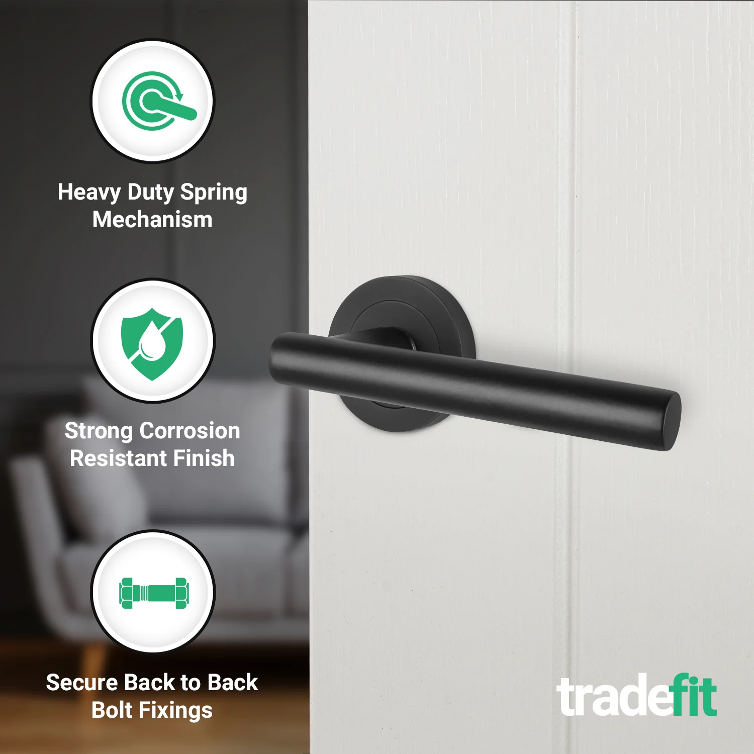 Olbia Matt Black Lever on Rose Door Handle Pack - 76mm Latch - Image 4
