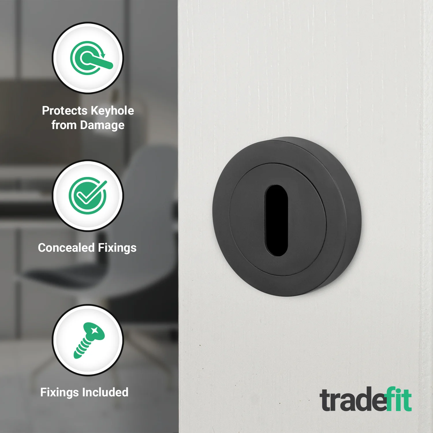 Matt Black Round Keyhole Escutcheons - 1 Pair 52mm - Image 3