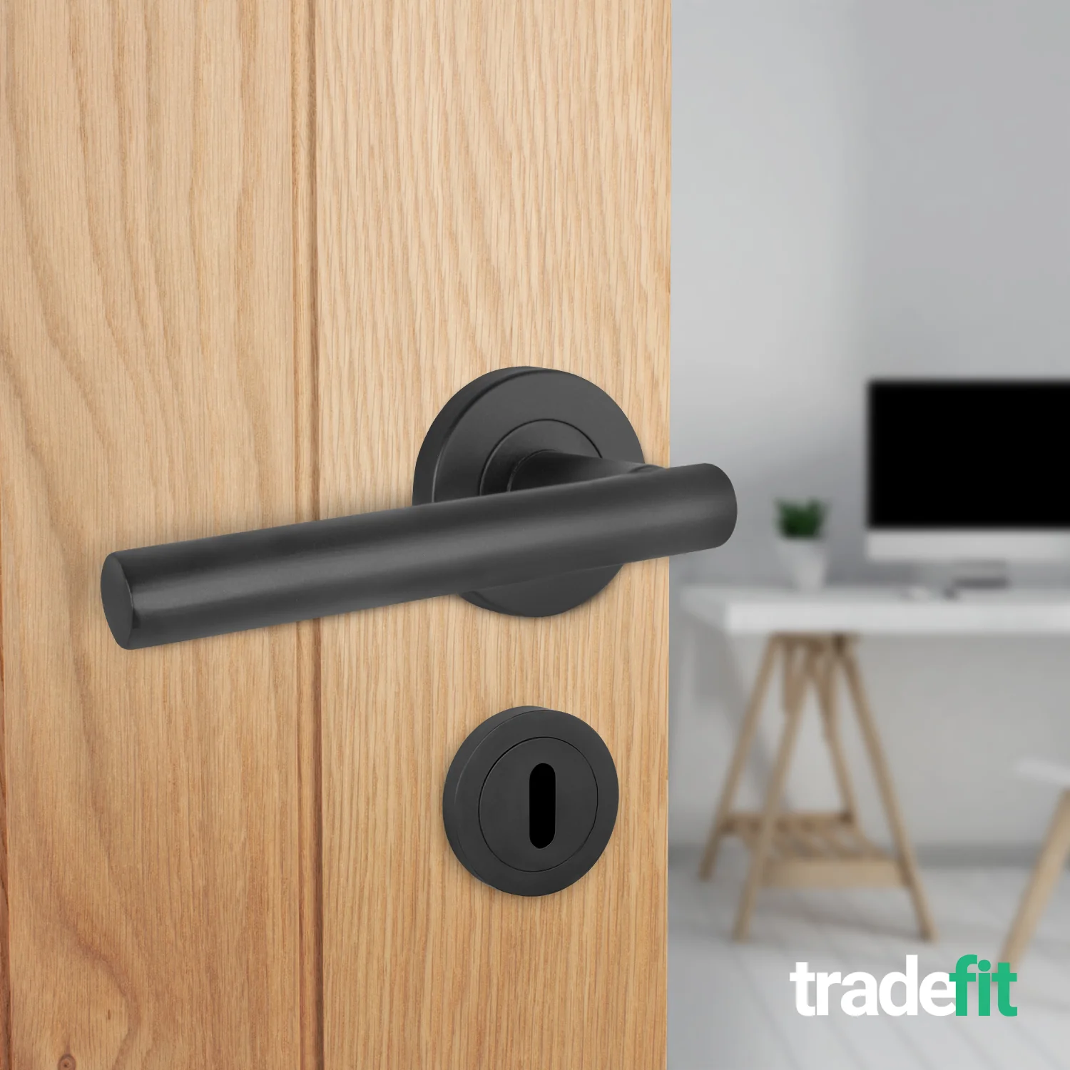 Matt Black Round Keyhole Escutcheons - 1 Pair 52mm - Image 4