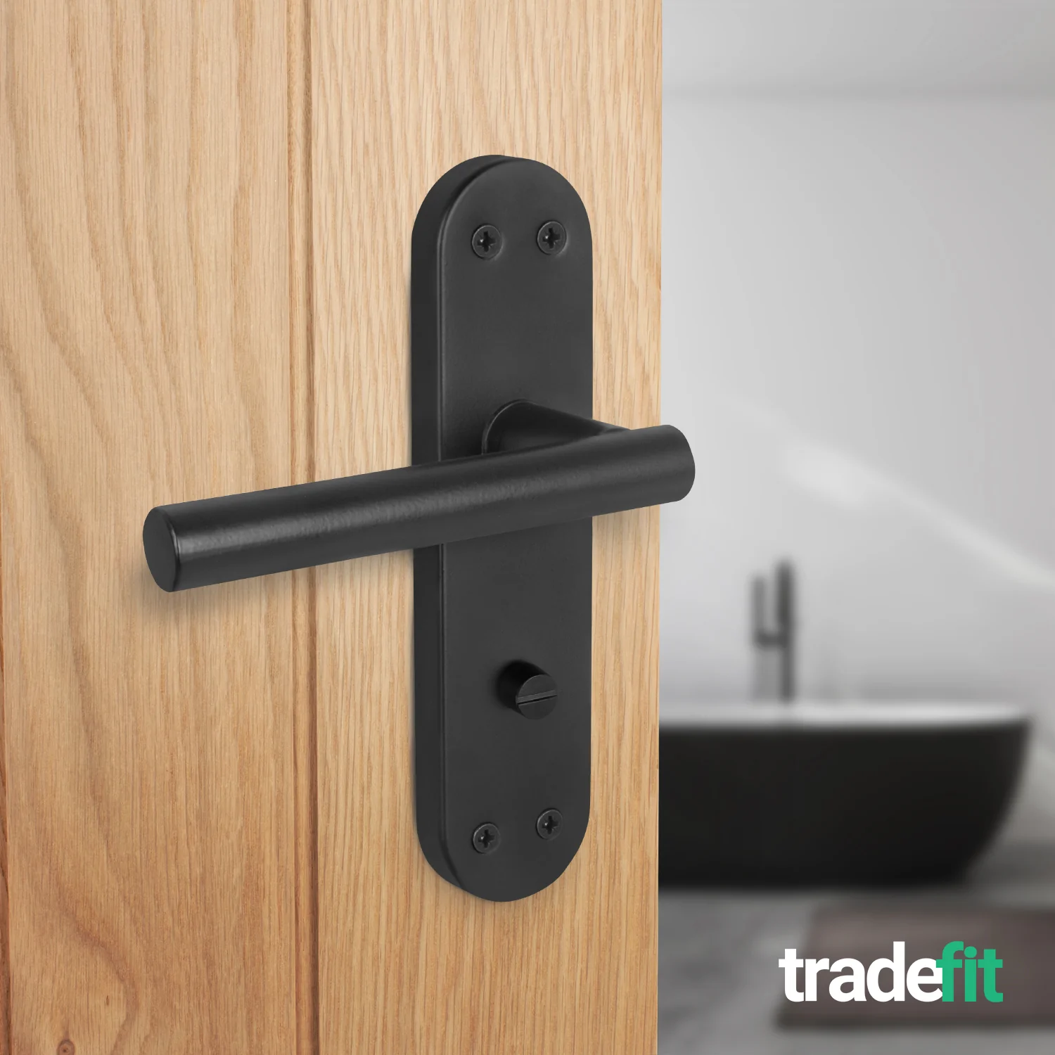 Olbia Matt Black Lever on Backplate Door Handle Pack – 64mm Bathroom Lock - Image 6