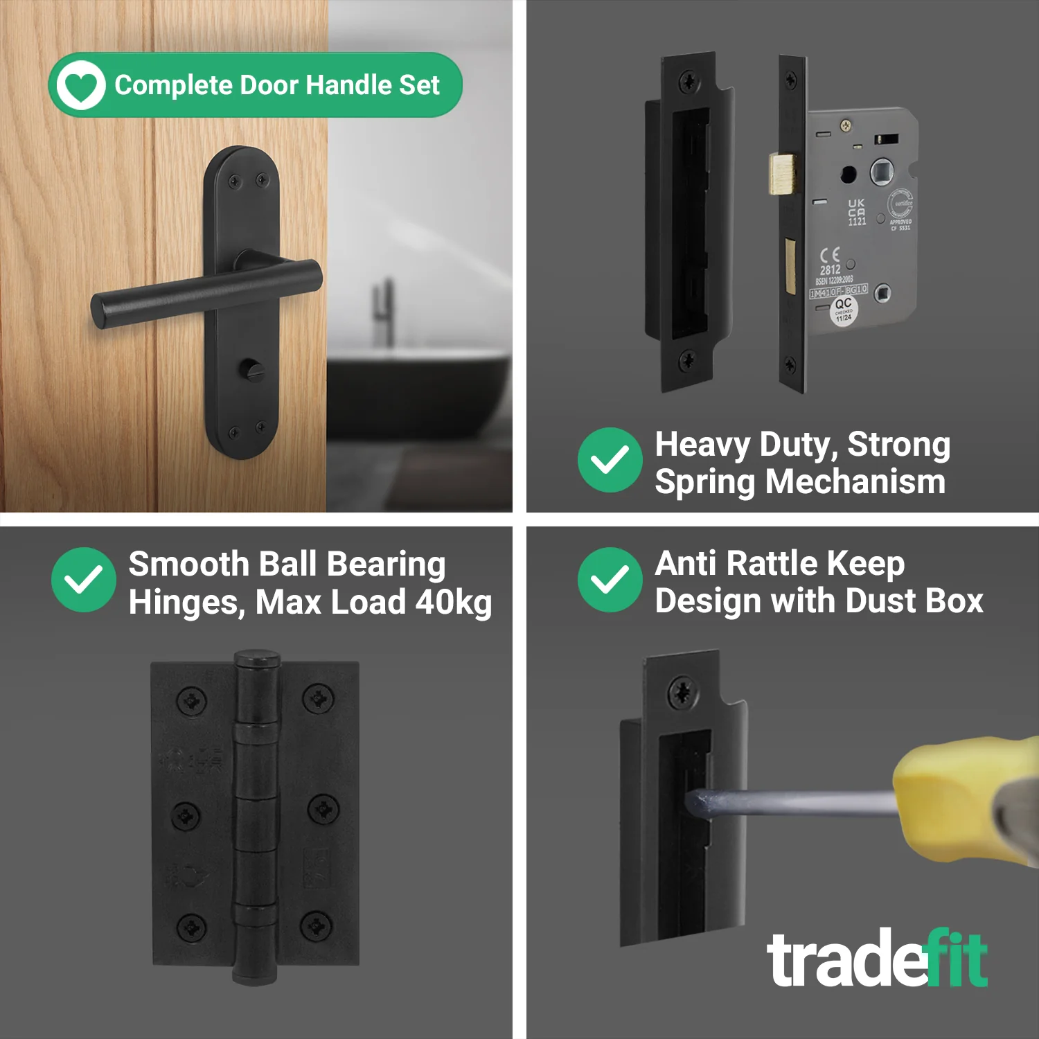 Olbia Matt Black Lever on Backplate Door Handle Pack – 80mm Bathroom Lock - Image 5