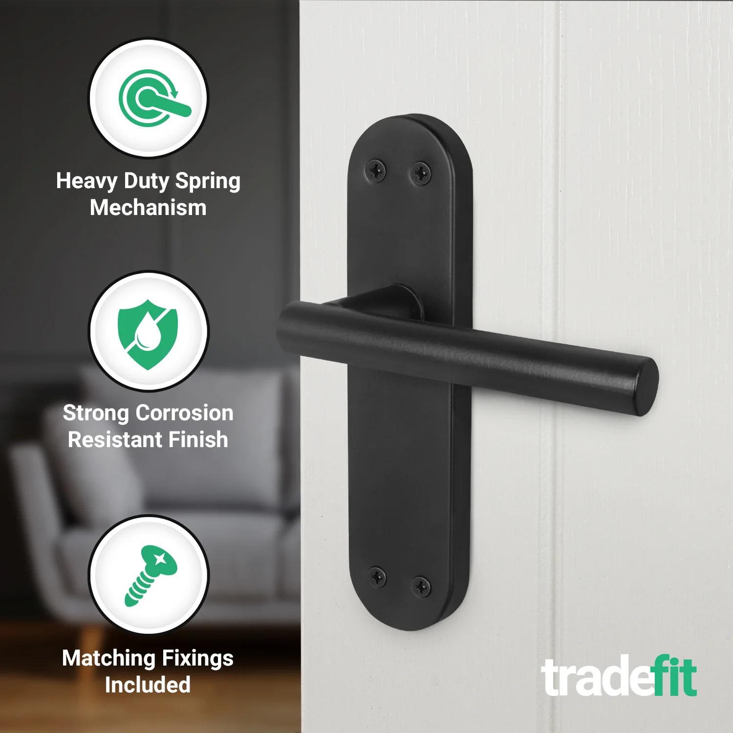 Olbia Matt Black Lever on Backplate Door Handles - Latch - Image 3