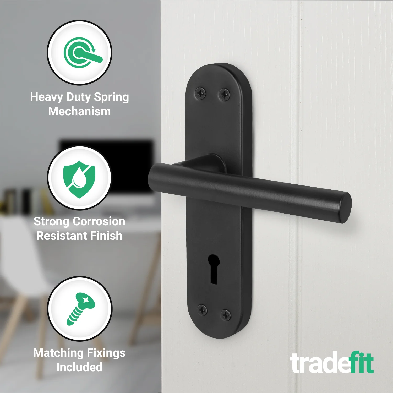 Olbia Matt Black Lever on Backplate Door Handles - Keyhole - Image 3