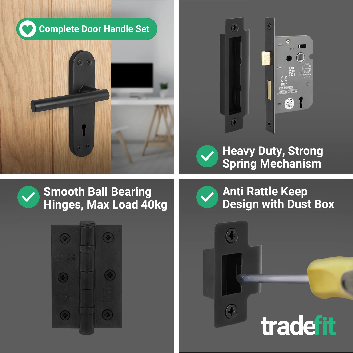 Olbia Matt Black Lever on Backplate Door Handle Pack – 80mm Sashlock - Image 5