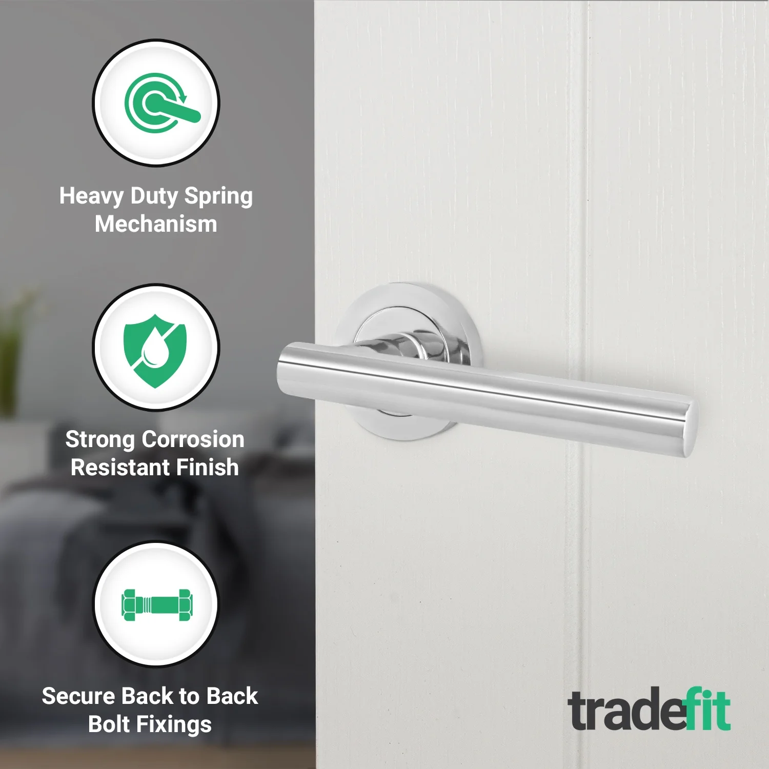 Olbia Polished Chrome Lever on Rose Door Handles - Image 3