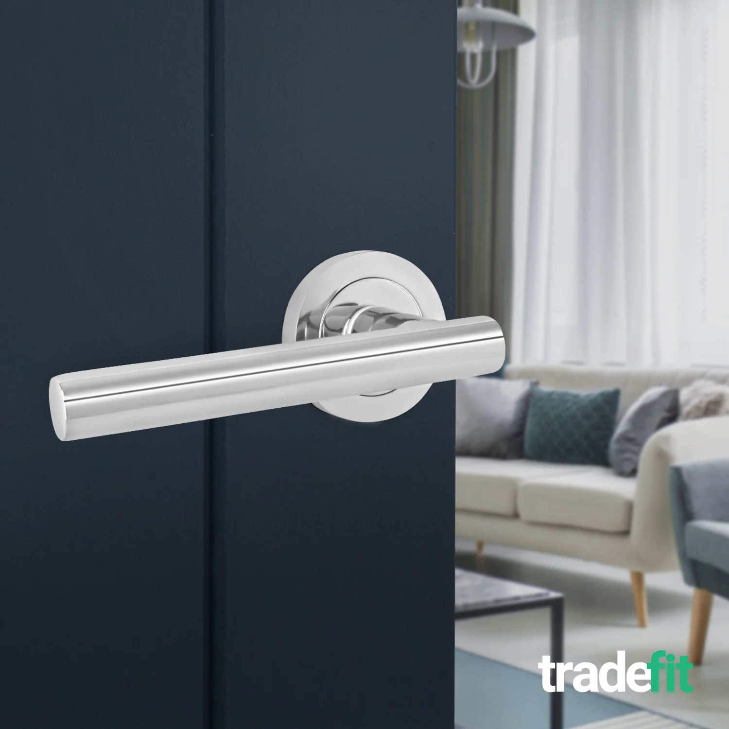 Olbia Polished Chrome Lever on Rose Door Handles - Image 4