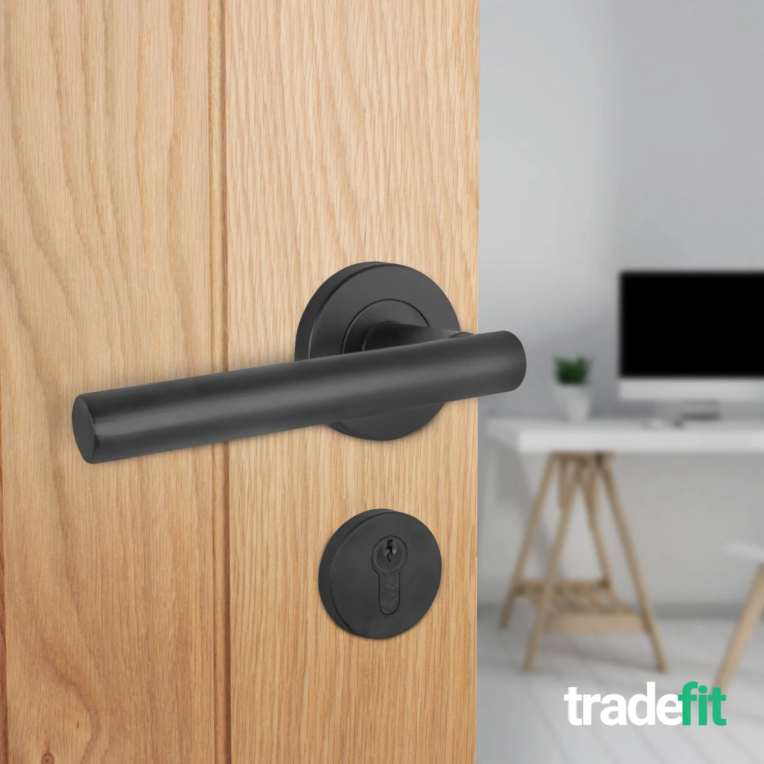 Olbia Matt Black Lever on Rose Door Handle Kit - 80mm Euro Sashlock and Double Cylinder - Keyed Alike - Image 6
