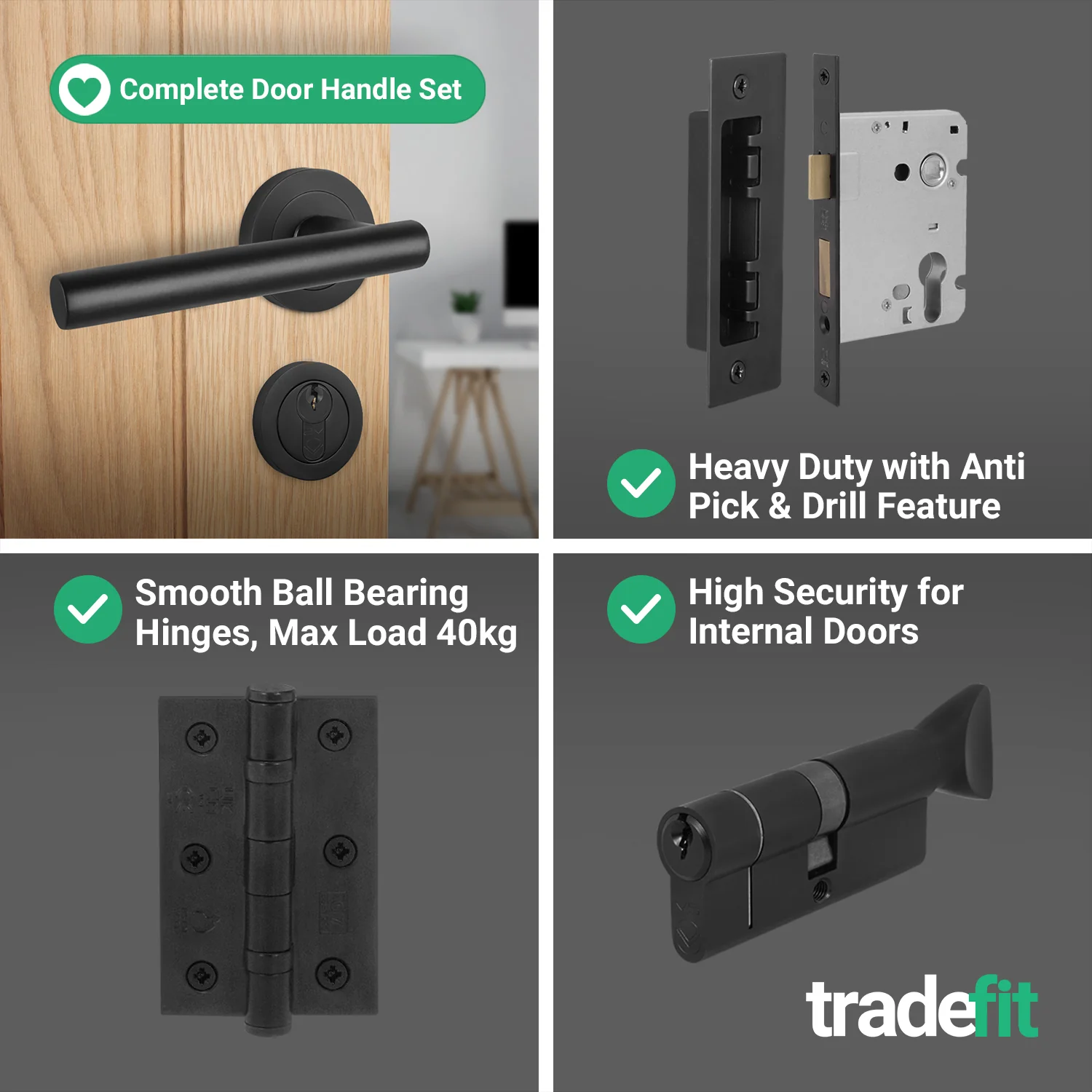 Olbia Matt Black Lever on Rose Door Handle Kit - 80mm Euro Sashlock and Thumbturn Cylinder - Keyed Alike - Image 5